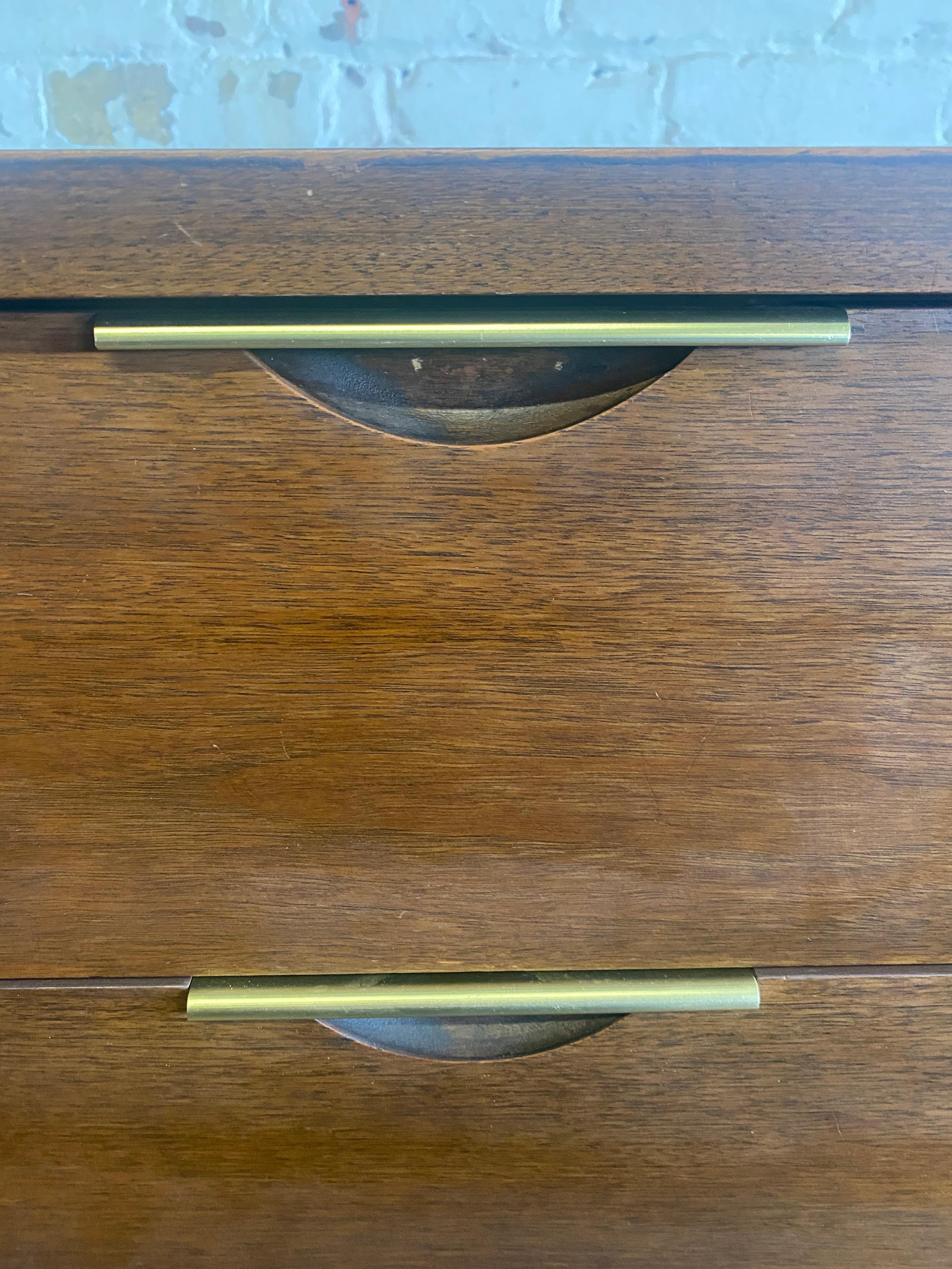 Modernist Walnut and Brass Chest or Drawers by Kent Coffey 