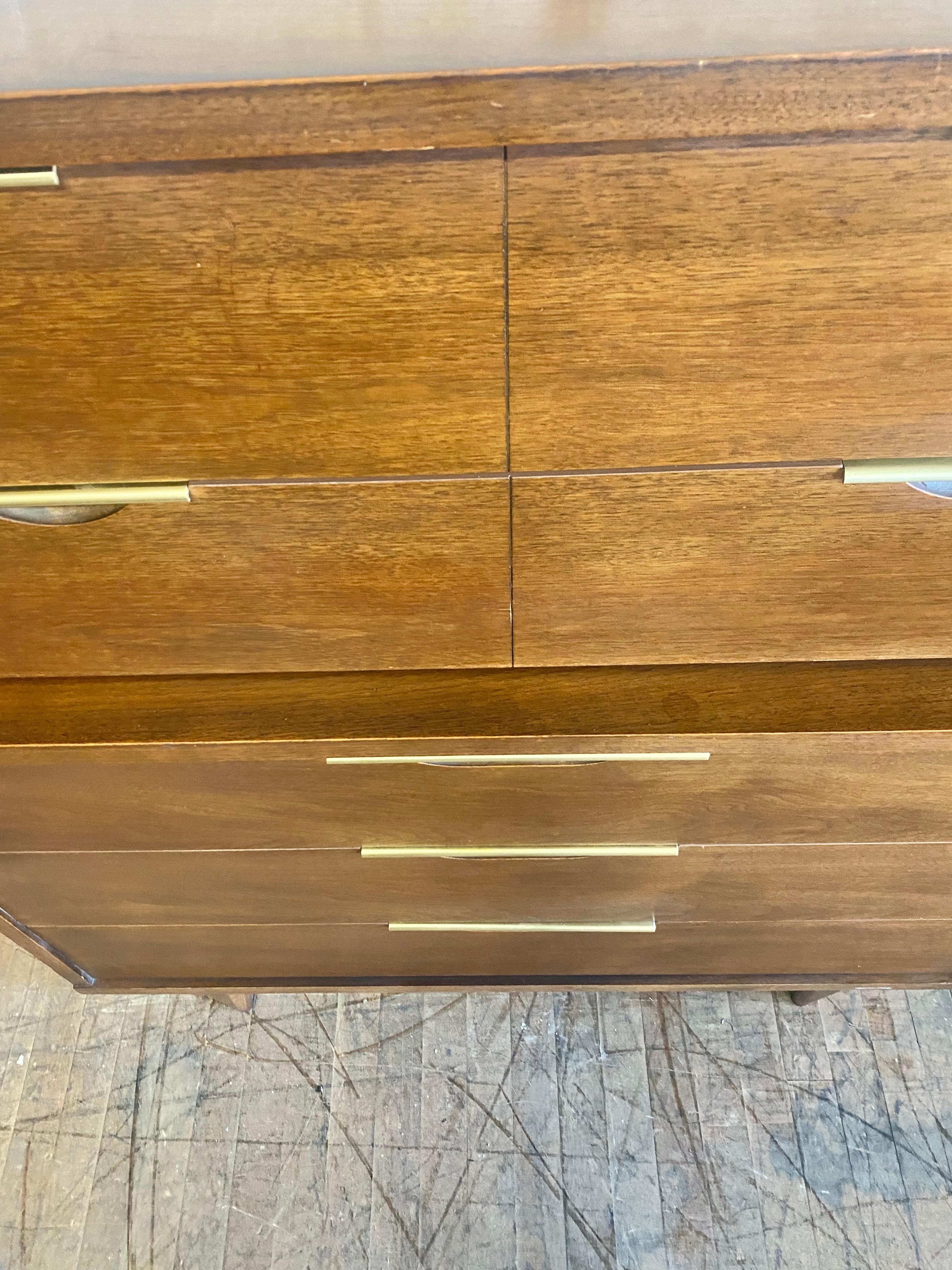 Mid-20th Century Modernist Walnut and Brass Chest or Drawers by Kent Coffey 