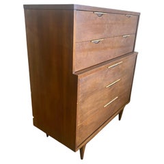 Modernist Walnut and Brass Chest or Drawers by Kent Coffey "Tableau"