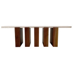 Modernist Walnut and Limestone Coffee Table by Evan Bush