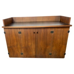 Retro Modernist Walnut Bar Cart / Cabinet on Casters by Milo Baughman