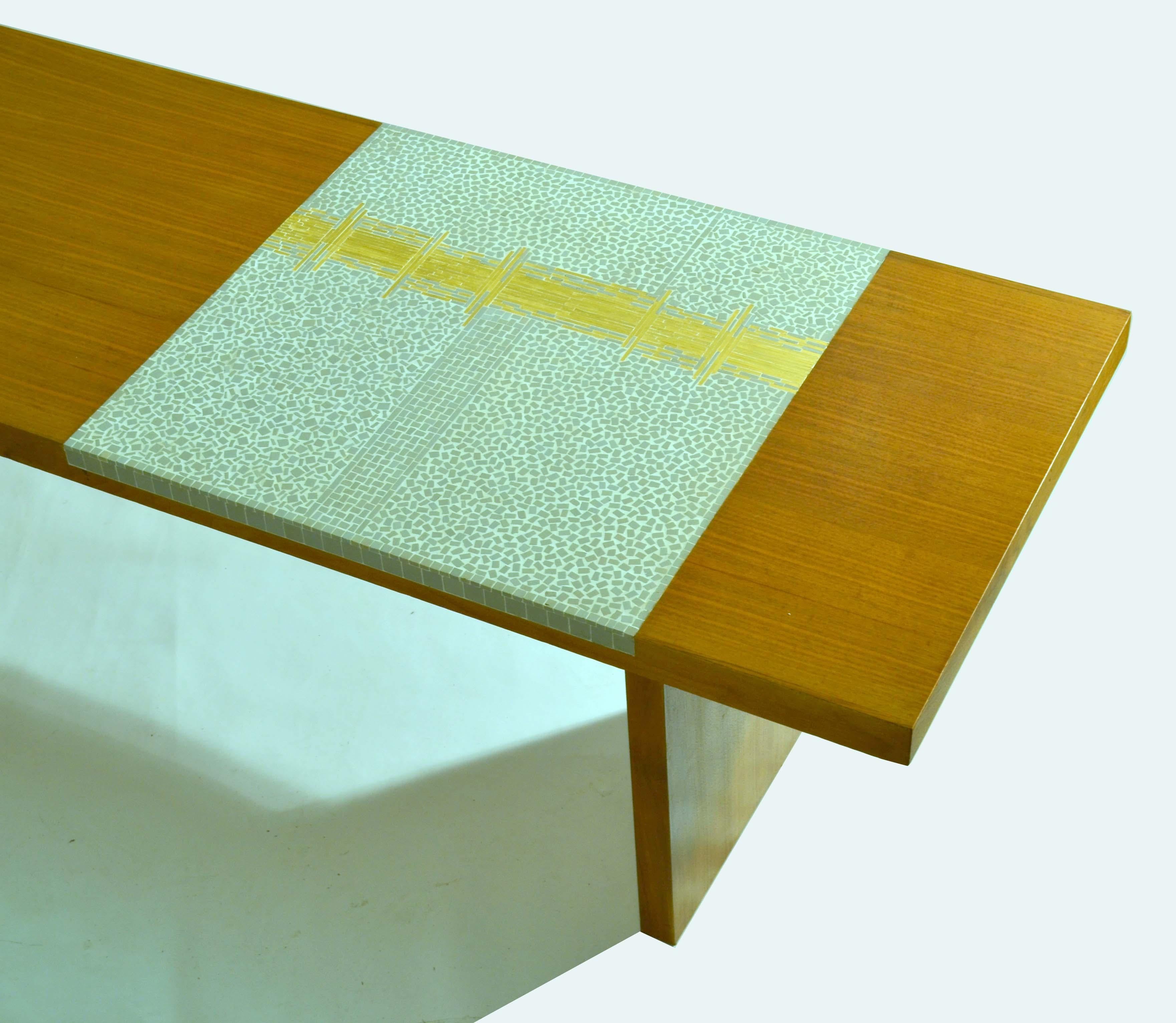 Modernist Walnut Coffee Table with White and Gold Mosaic Inlay 4