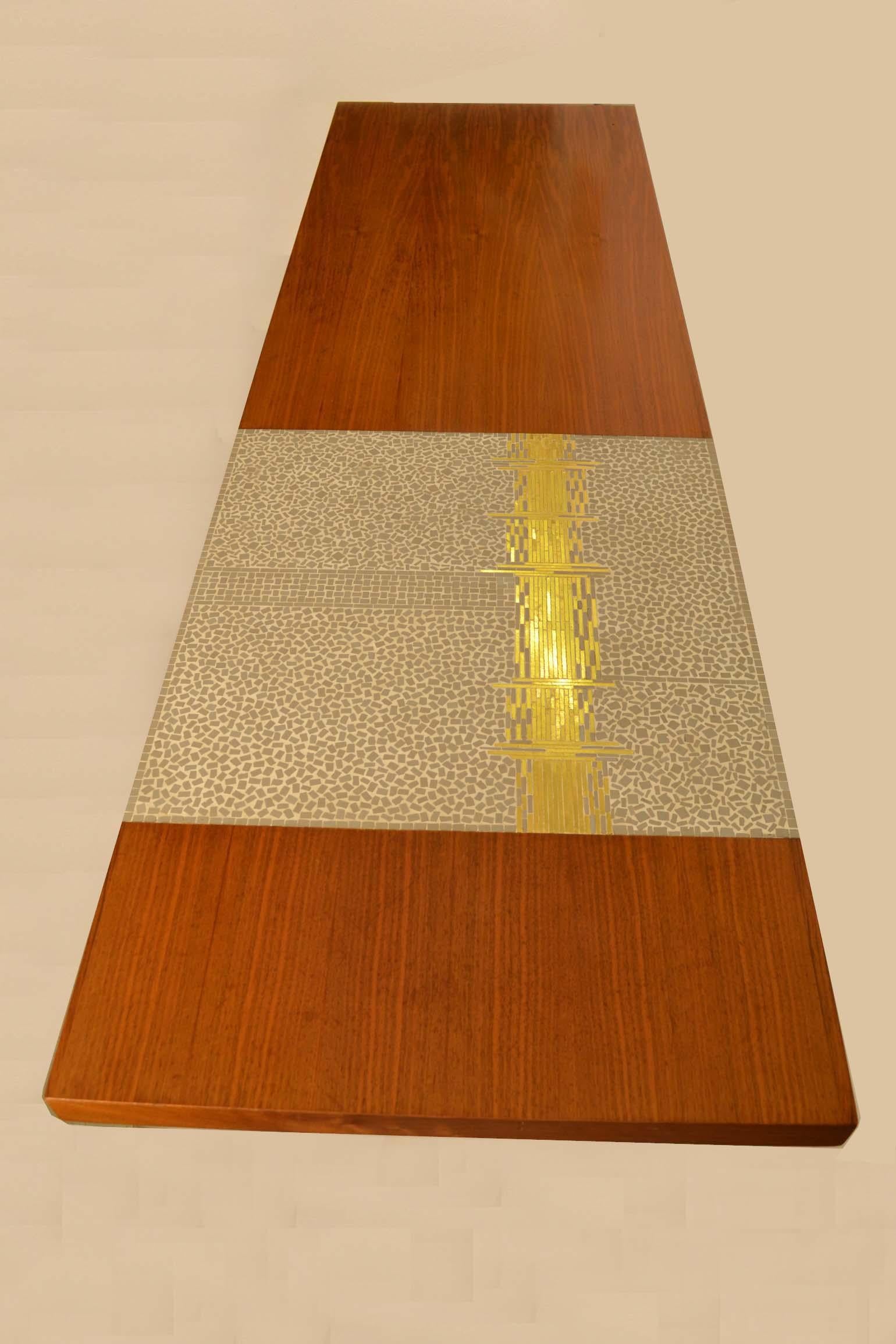 Modernist Walnut Coffee Table with White and Gold Mosaic Inlay 3