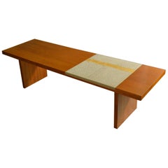 Modernist Walnut Coffee Table with White and Gold Mosaic Inlay