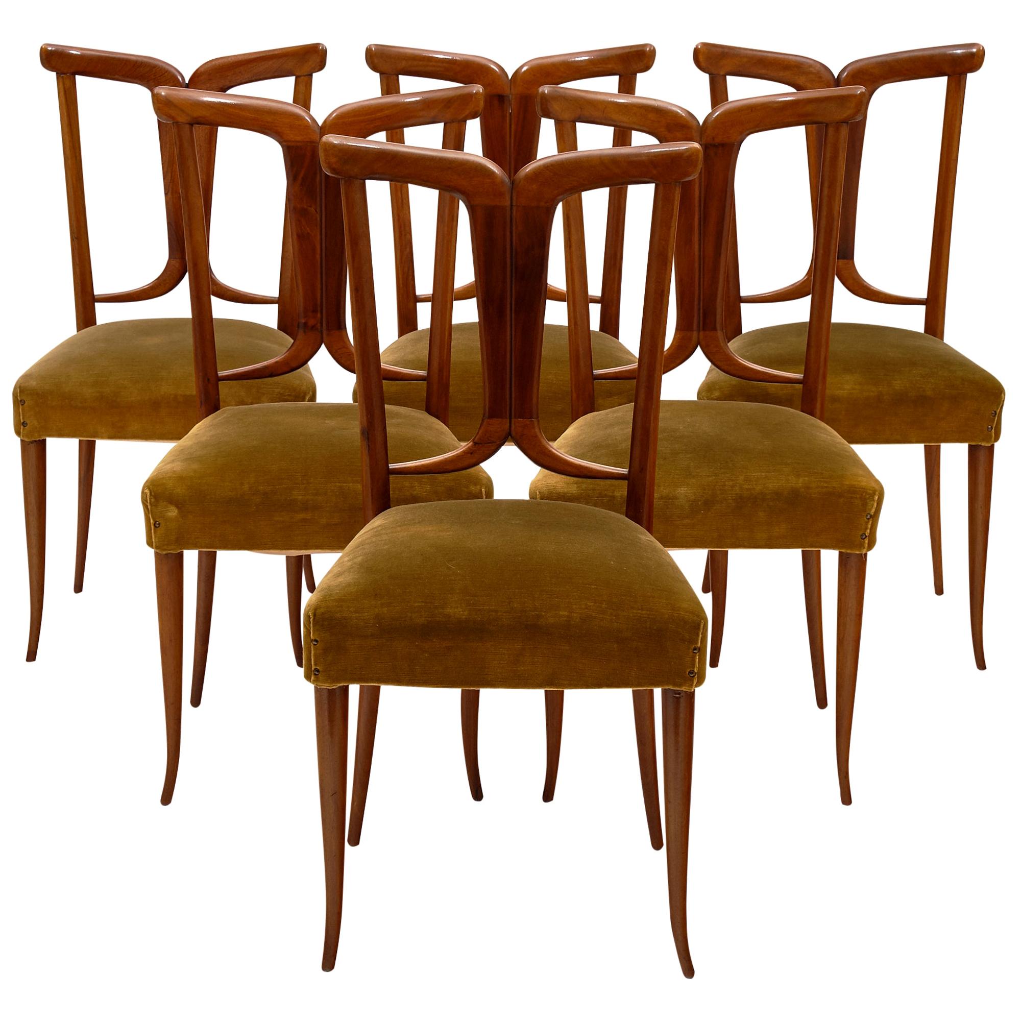 Modernist Walnut Dining Chairs in the Style of Paolo Buffa