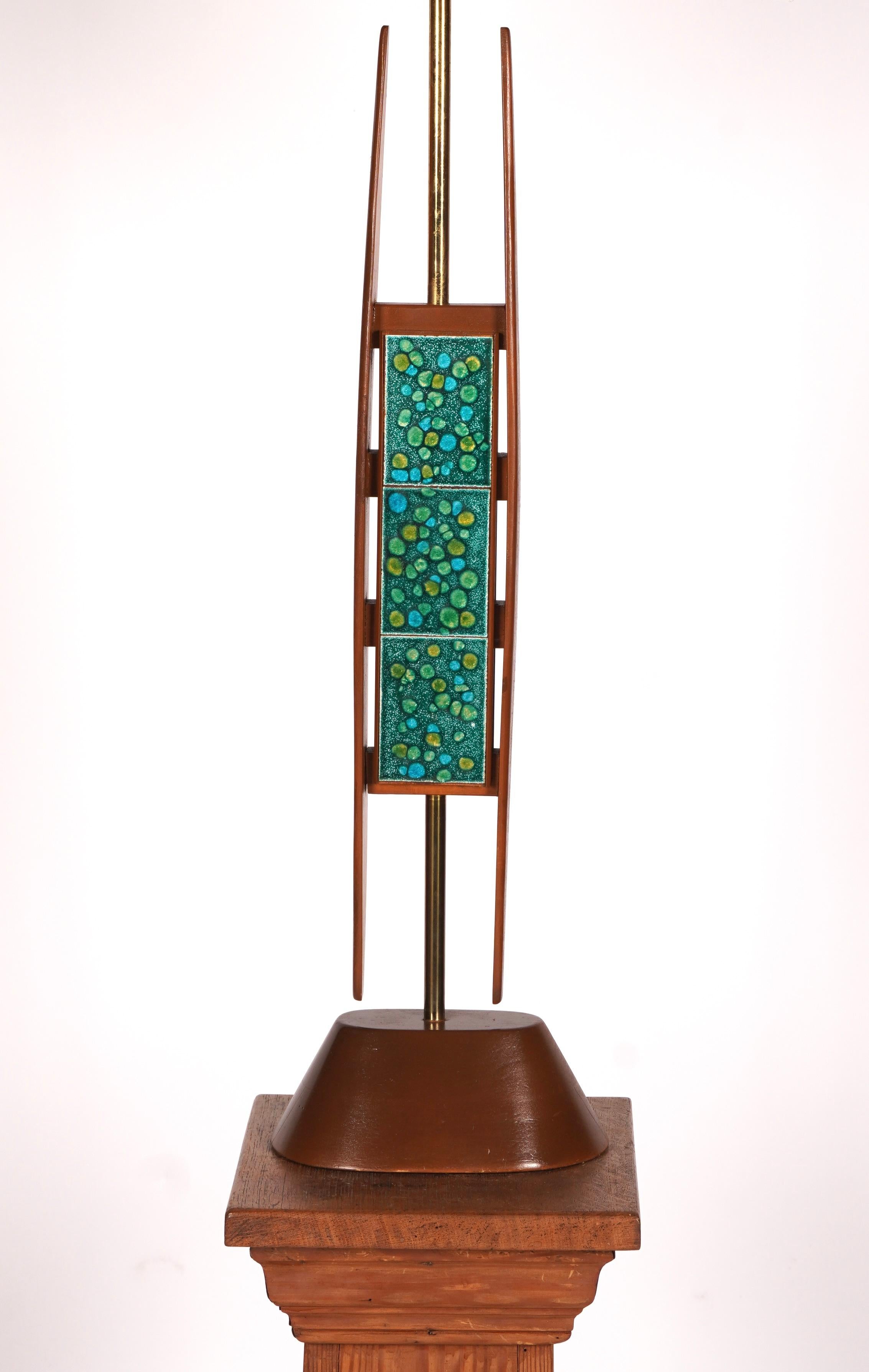 American Modernist Walnut with Enamel Table Lamp attributed to Modeline c1960s For Sale