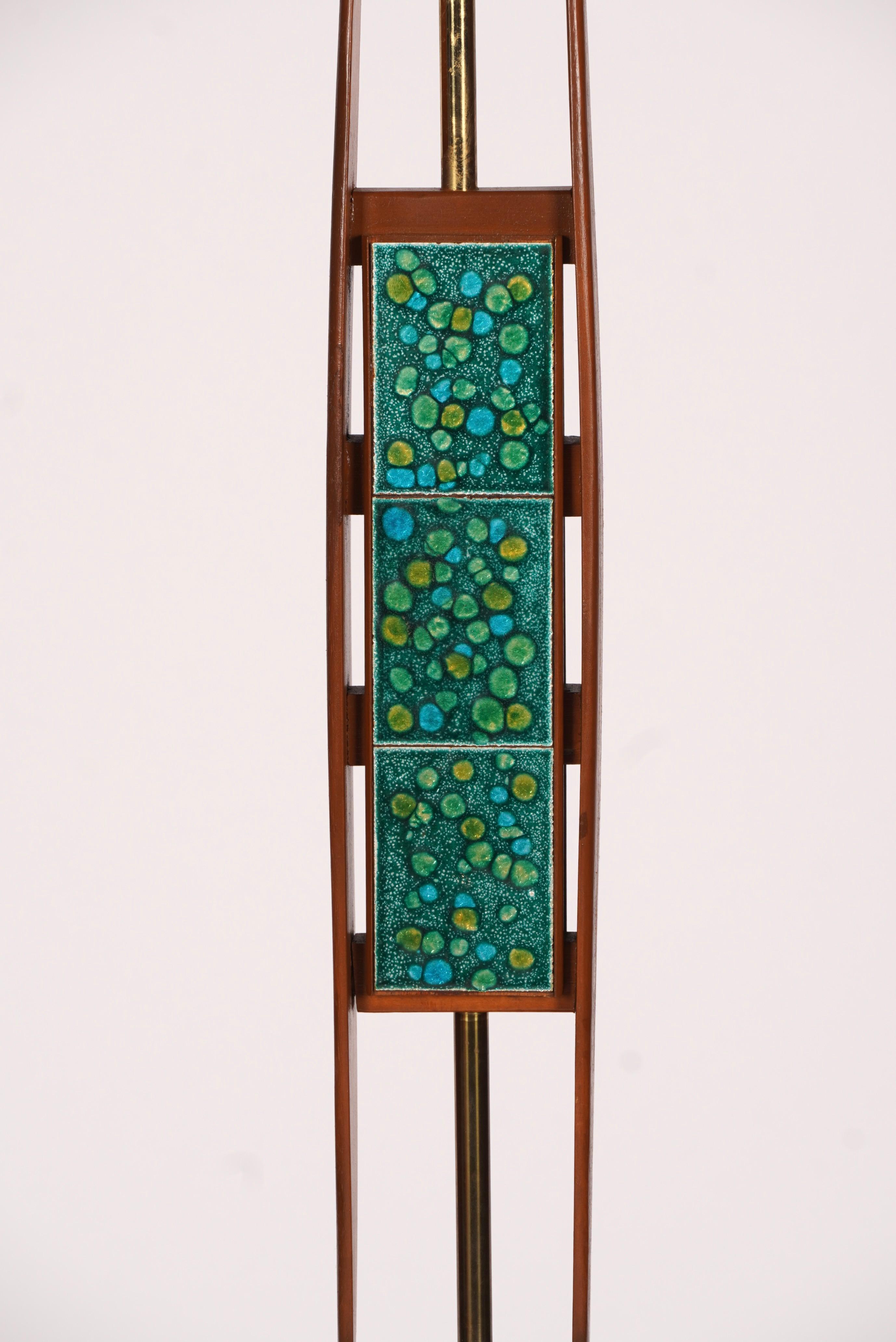 Hand-Crafted Modernist Walnut with Enamel Table Lamp attributed to Modeline c1960s For Sale