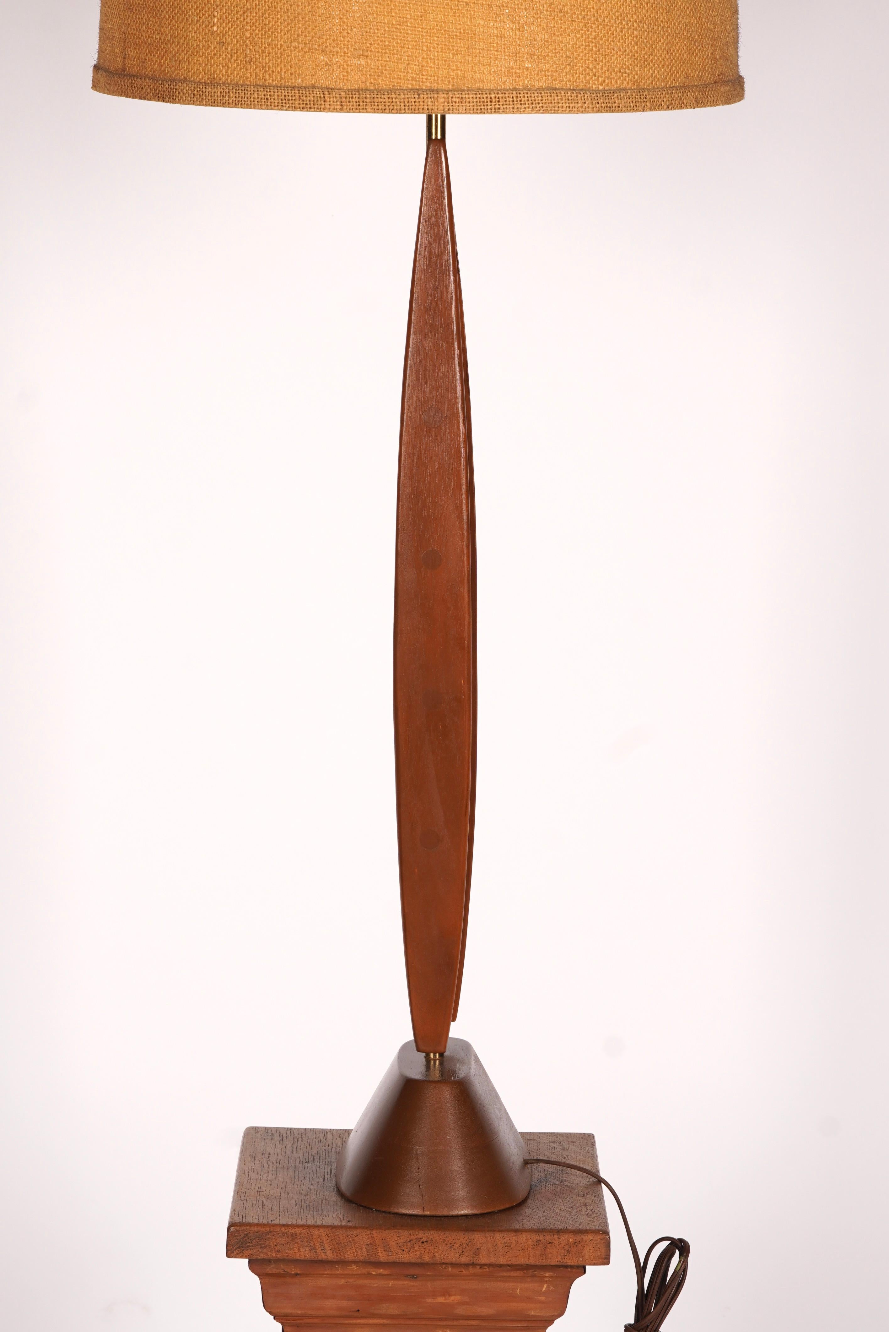 Copper Modernist Walnut with Enamel Table Lamp attributed to Modeline c1960s For Sale