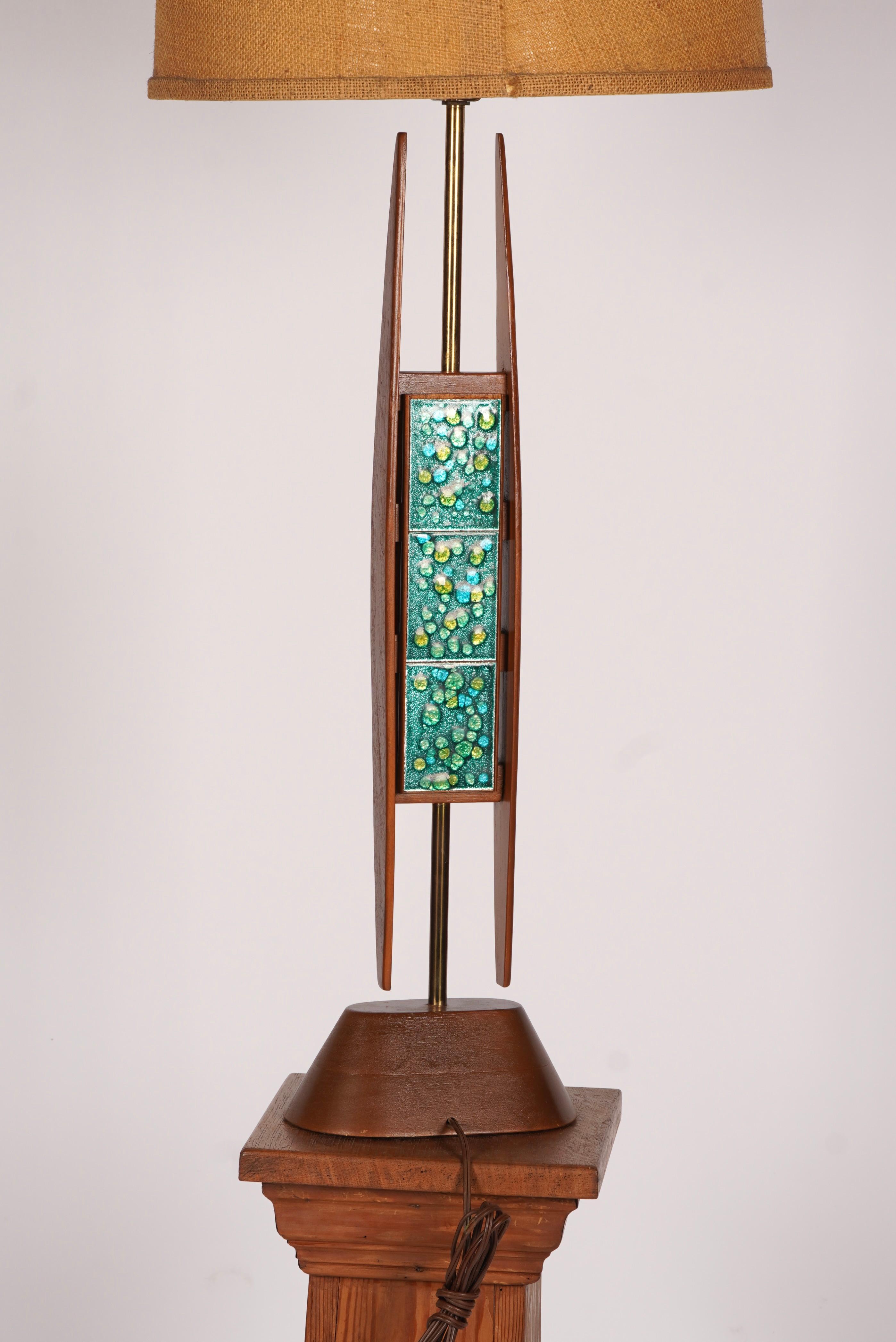 Modernist Walnut with Enamel Table Lamp attributed to Modeline c1960s For Sale 1