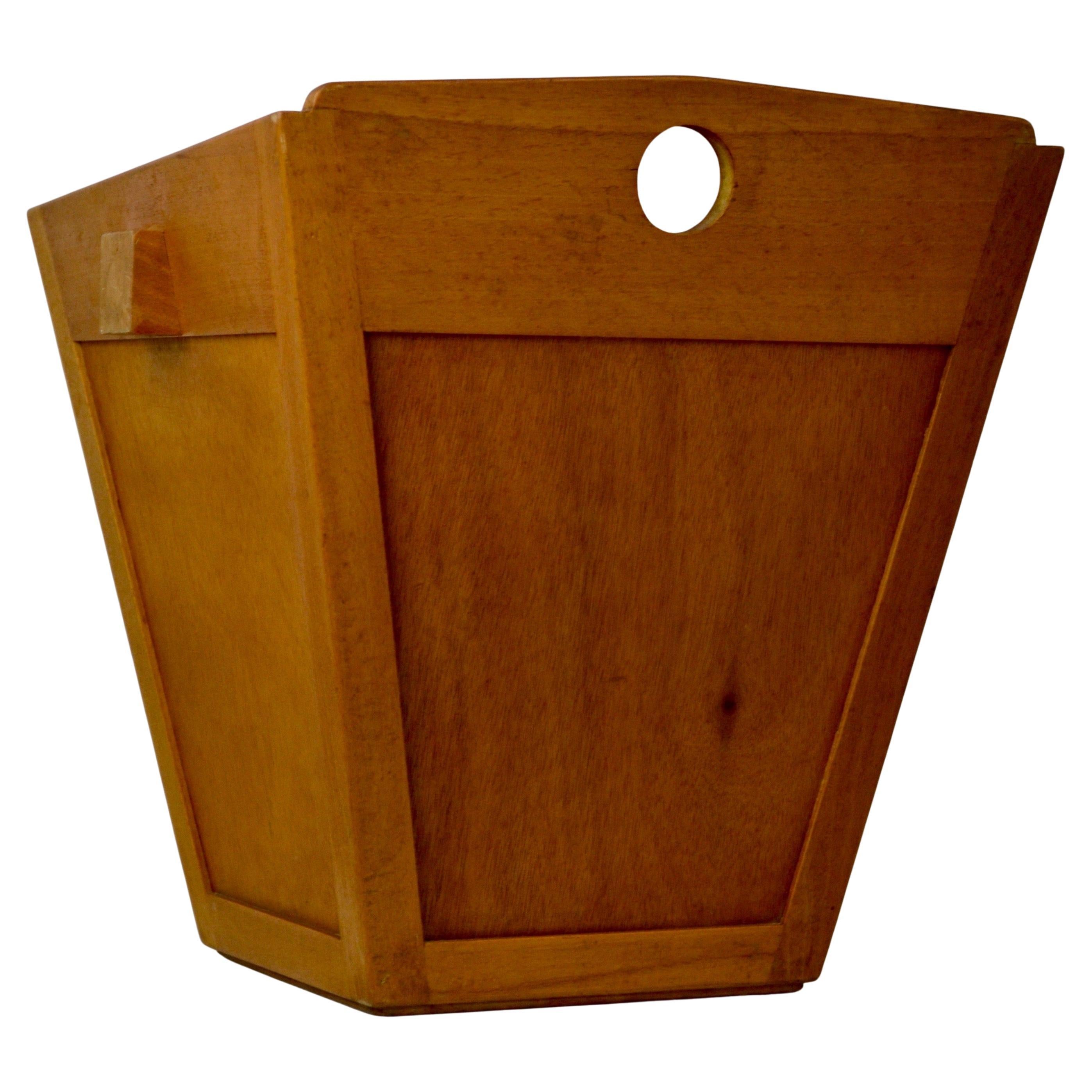 Modernist Wastepaper Basket, Solid Beech, France, Circa 1930 For Sale