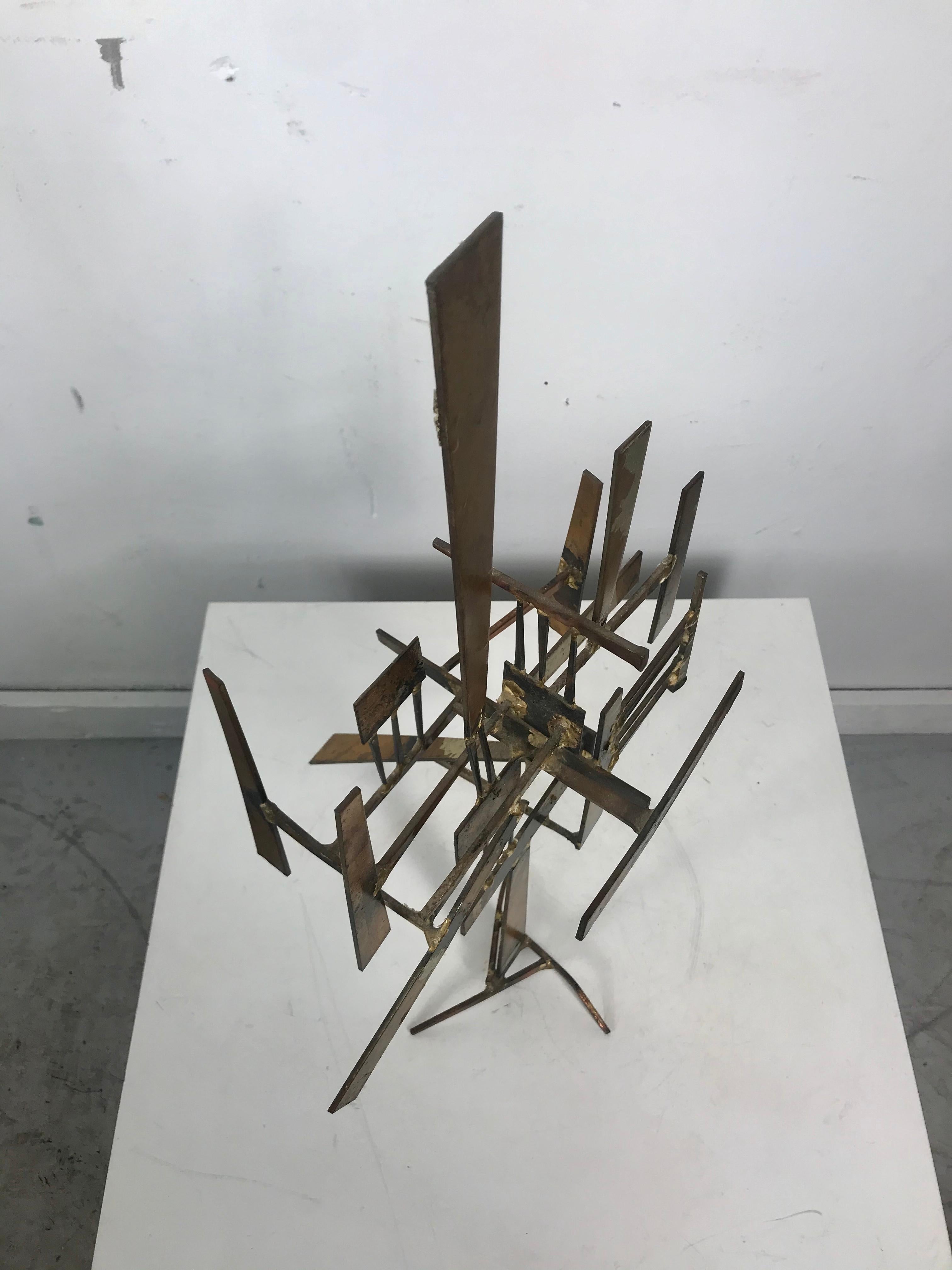Modernist Welded Metal Abstract Brutalist Table Sculpture by William Bowie In Good Condition In Buffalo, NY