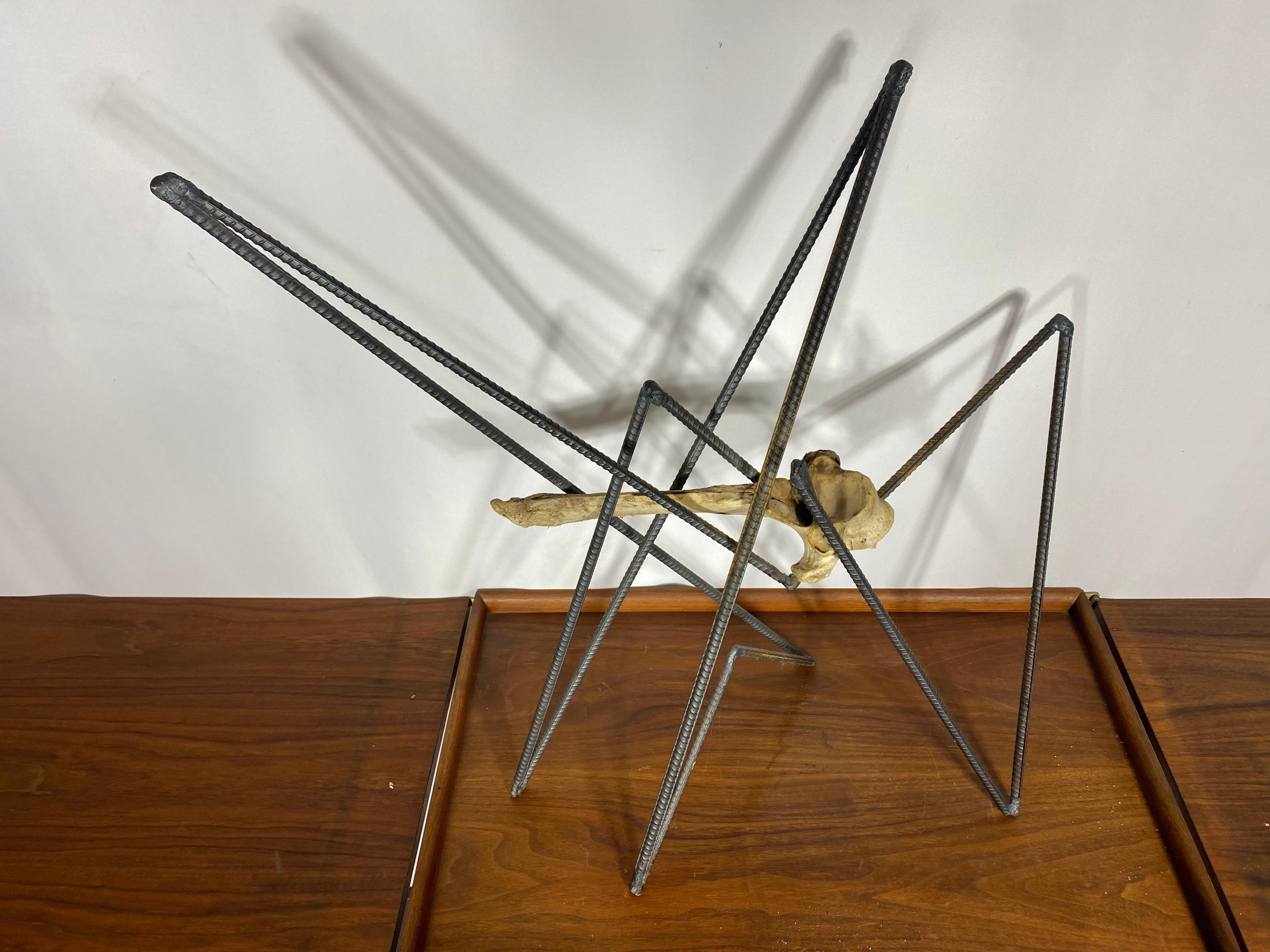 Modernist Welded Rebar / Steel And Animal Bone Abstract Sculpture In Good Condition For Sale In Buffalo, NY