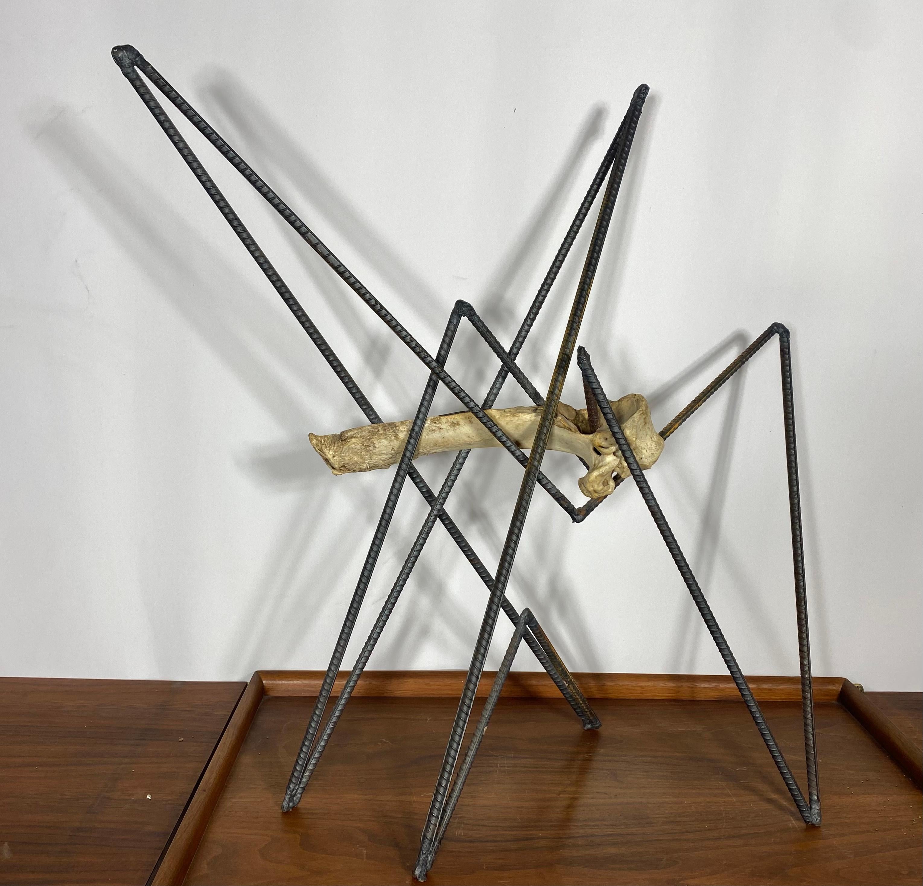 Late 20th Century Modernist Welded Rebar / Steel And Animal Bone Abstract Sculpture  For Sale