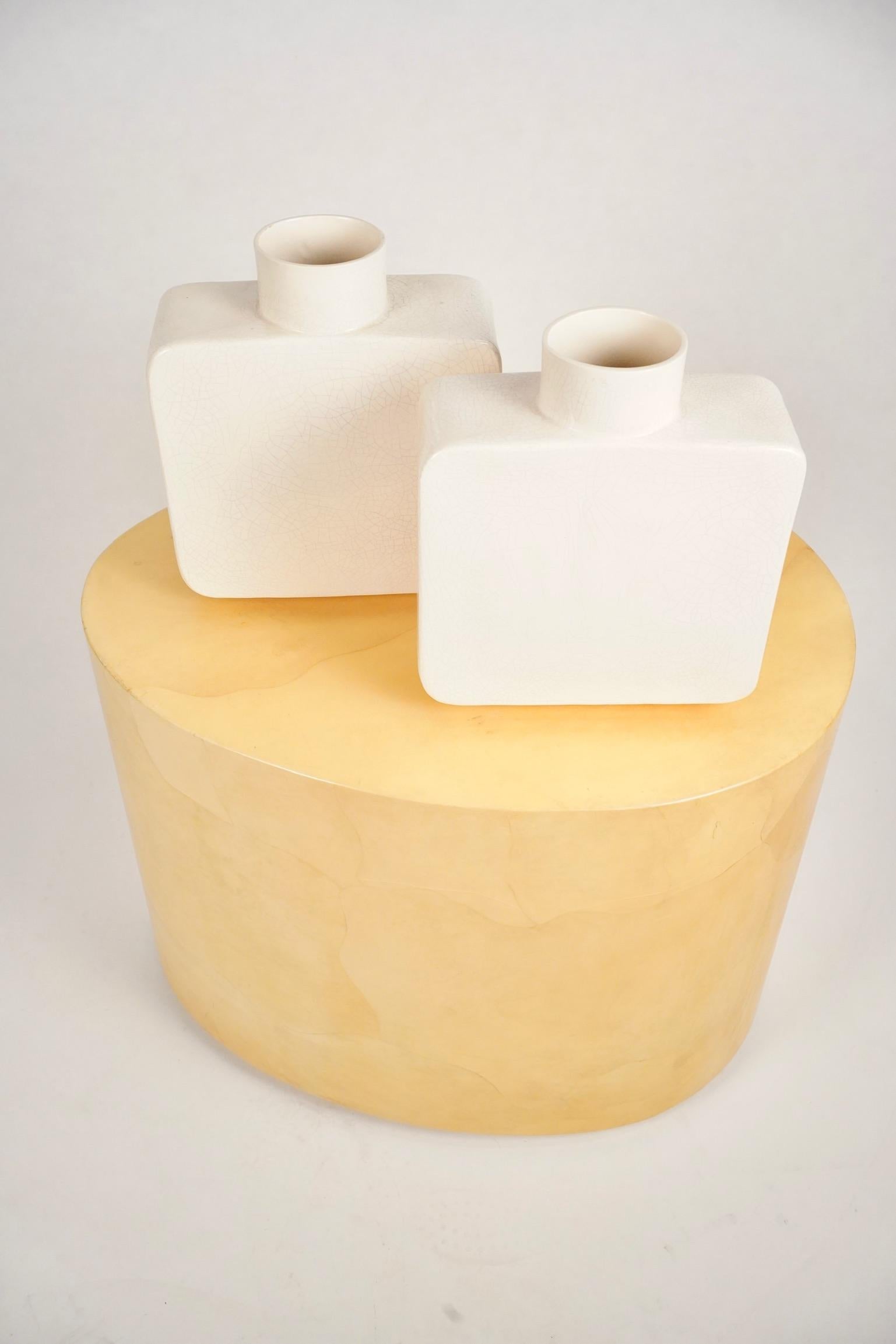 20th Century Modernist White Ceramic Crackle Glaze Vases, a Pair by Roy Hamilton