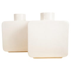 Modernist White Ceramic Crackle Glaze Vases, a Pair by Roy Hamilton