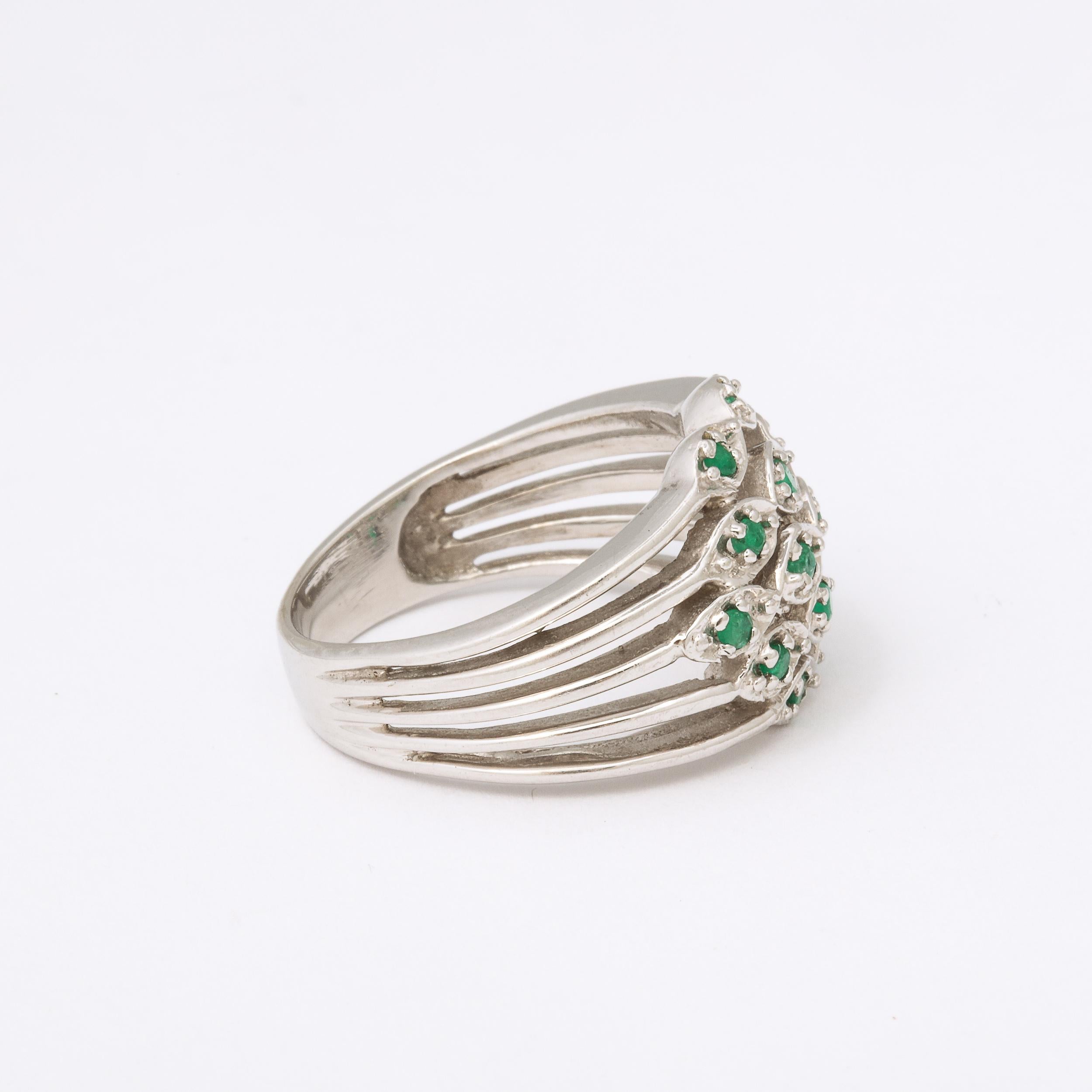 Women's or Men's Modernist  White Gold Dinner Ring Set with 14 Emeralds For Sale