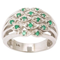 Vintage Modernist  White Gold Dinner Ring Set with 14 Emeralds