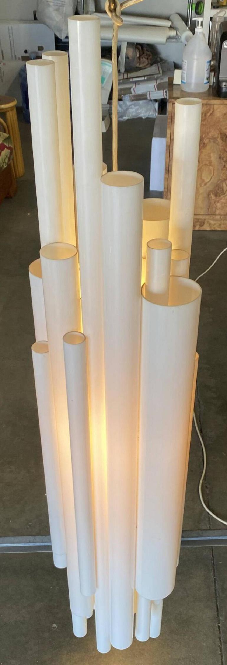 Late 20th Century Modernist White Lucite Stacked Tube Chandelier by Rougier, Circa 1970s For Sale