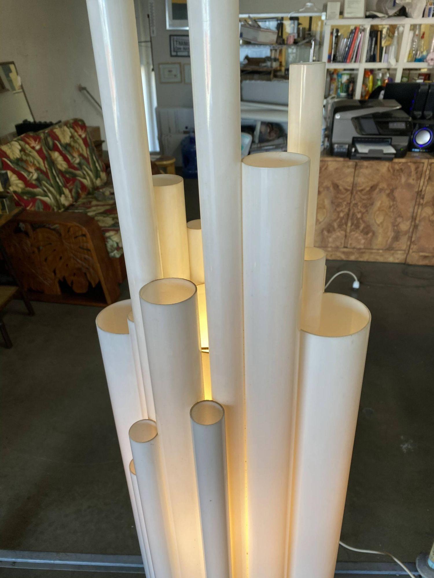 Modernist White Lucite Stacked Tube Chandelier by Rougier, Circa 1970s For Sale 2