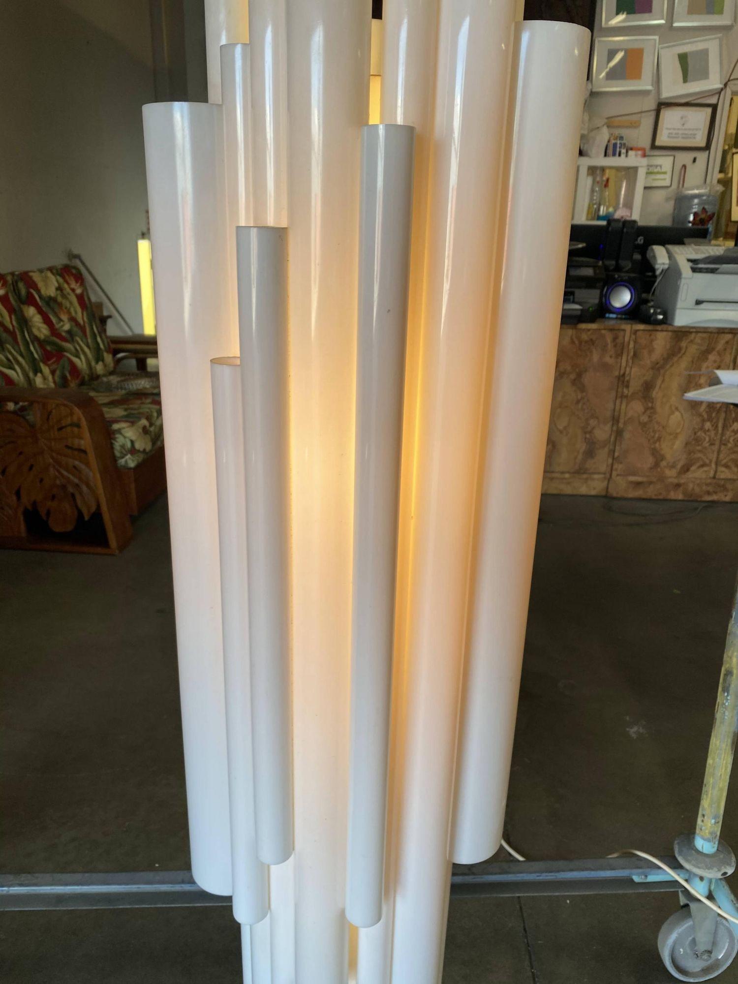 Modernist White Lucite Stacked Tube Chandelier by Rougier, Circa 1970s For Sale 3