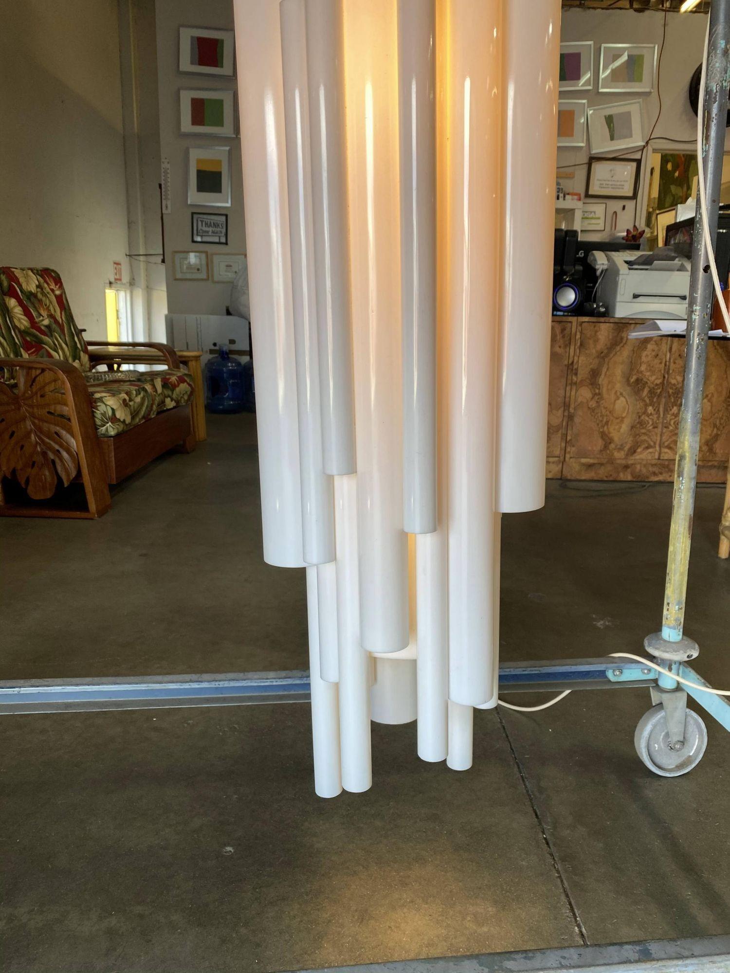 Modernist White Lucite Stacked Tube Chandelier by Rougier, Circa 1970s For Sale 4