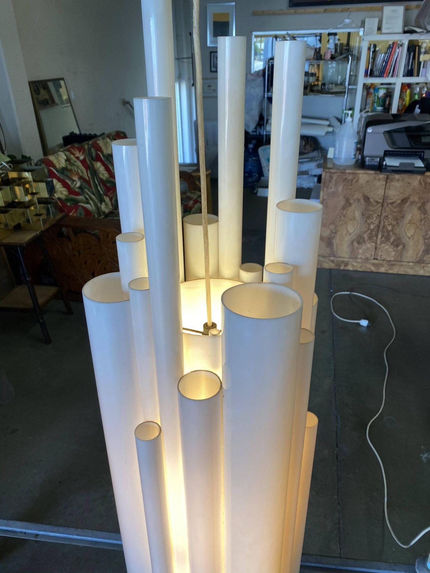 Modernist White Lucite Stacked Tube Chandelier by Rougier, Circa 1970s For Sale 5