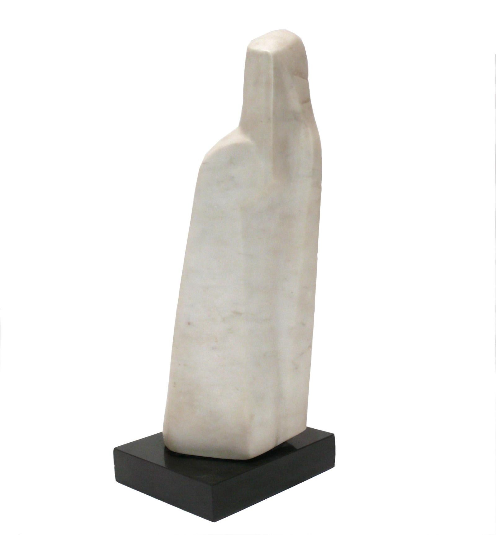 American Modernist White Marble Sculpture by Michel Elia France circa 1970s 18.75