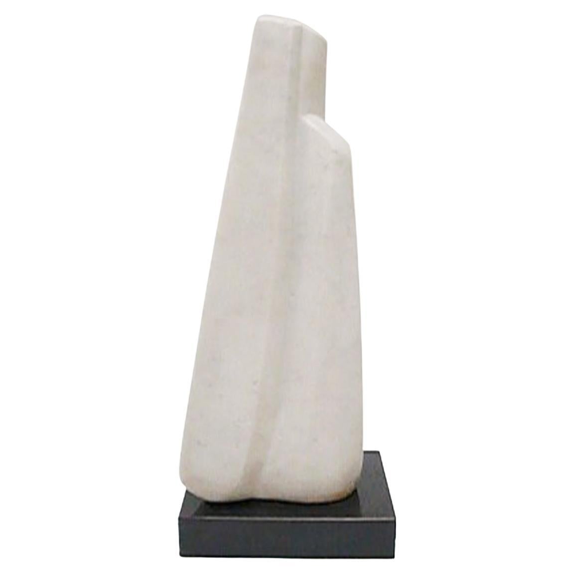 Modernist White Marble Sculpture by Michel Elia France circa 1970s 18.75" height