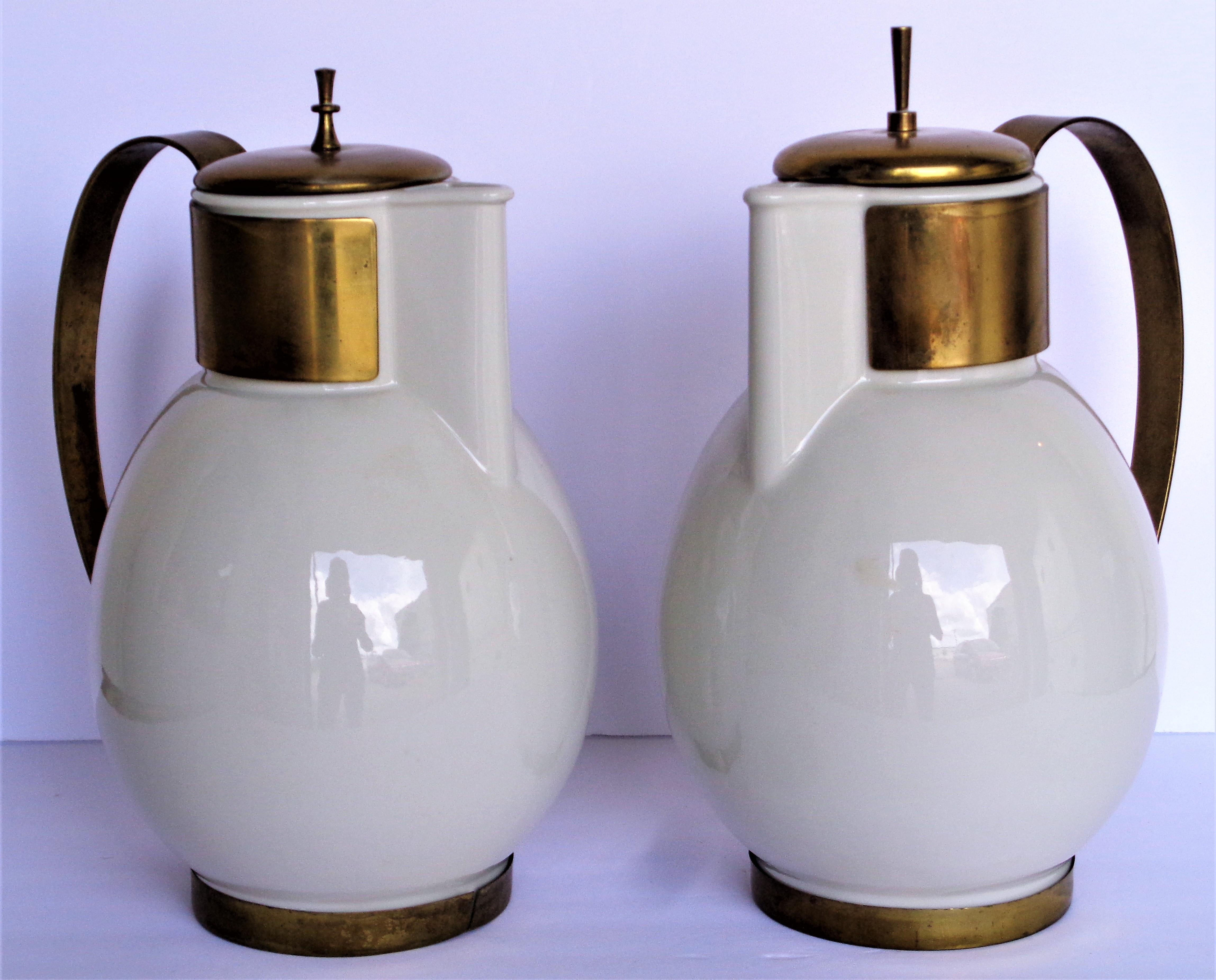 Porcelain and Brass Coffee Servers by Ernest Sohn, Circa 1950 3