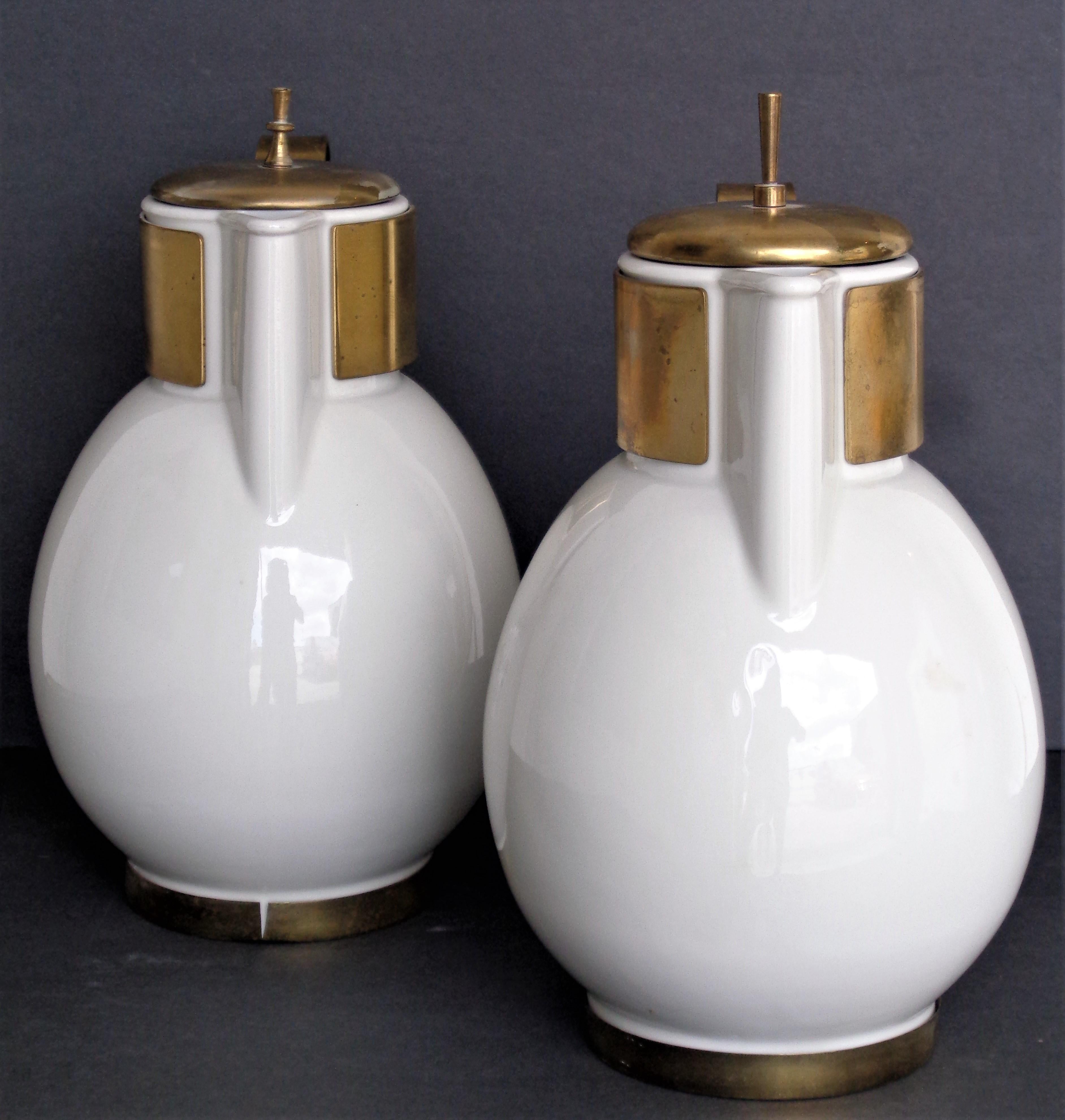 Mid-Century Modern Porcelain and Brass Coffee Servers by Ernest Sohn, Circa 1950