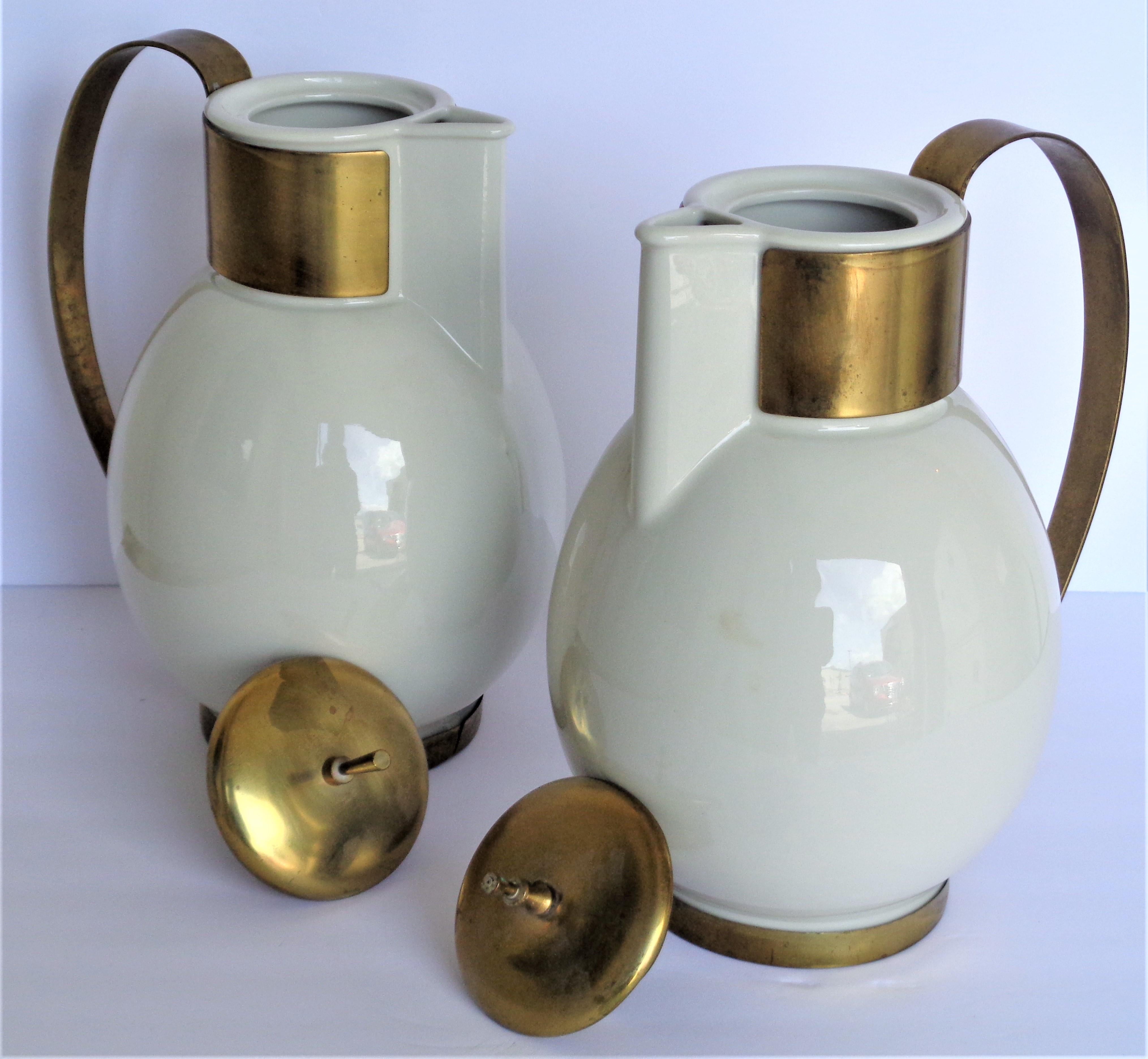 Porcelain and Brass Coffee Servers by Ernest Sohn, Circa 1950 In Good Condition In Rochester, NY