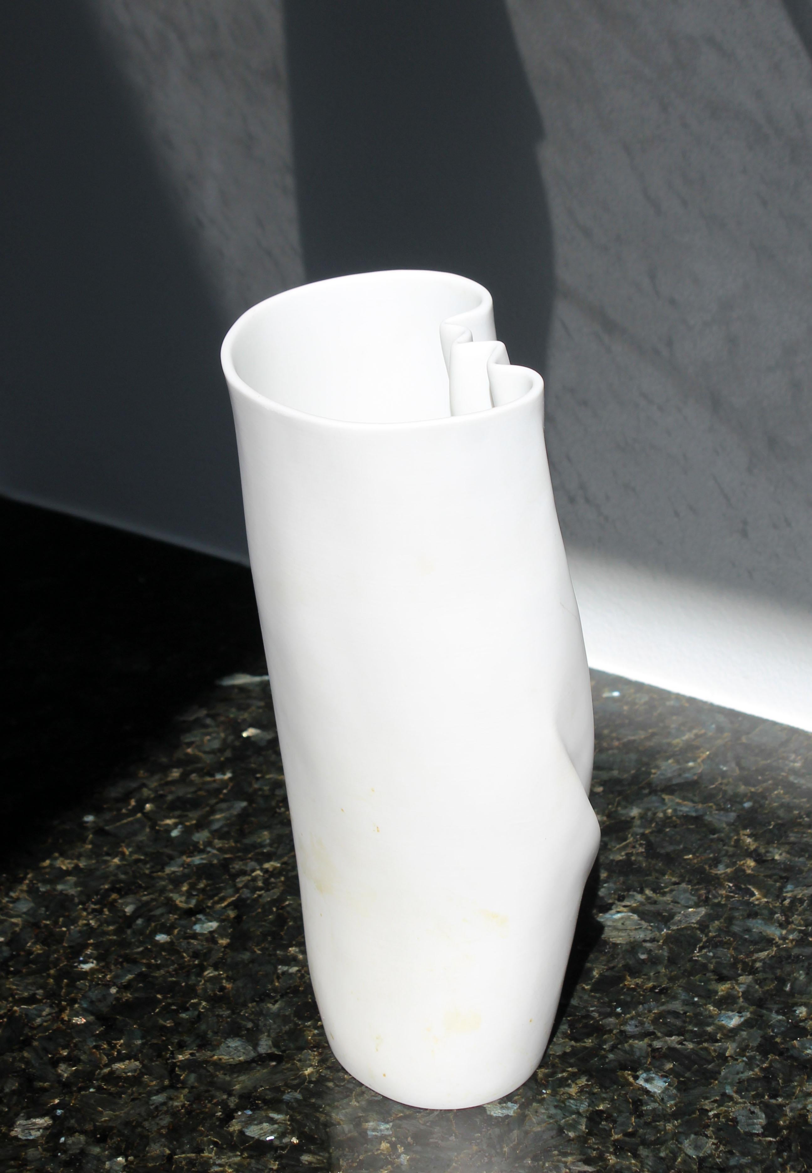 Late 20th Century Modernist White Porcelain Meissen Vase Stamped