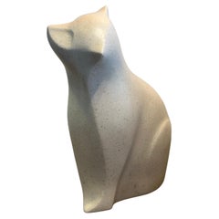 Modernist White Stone Cat Sculpture by Japanese Artist Masatoyo Kishi Kuki