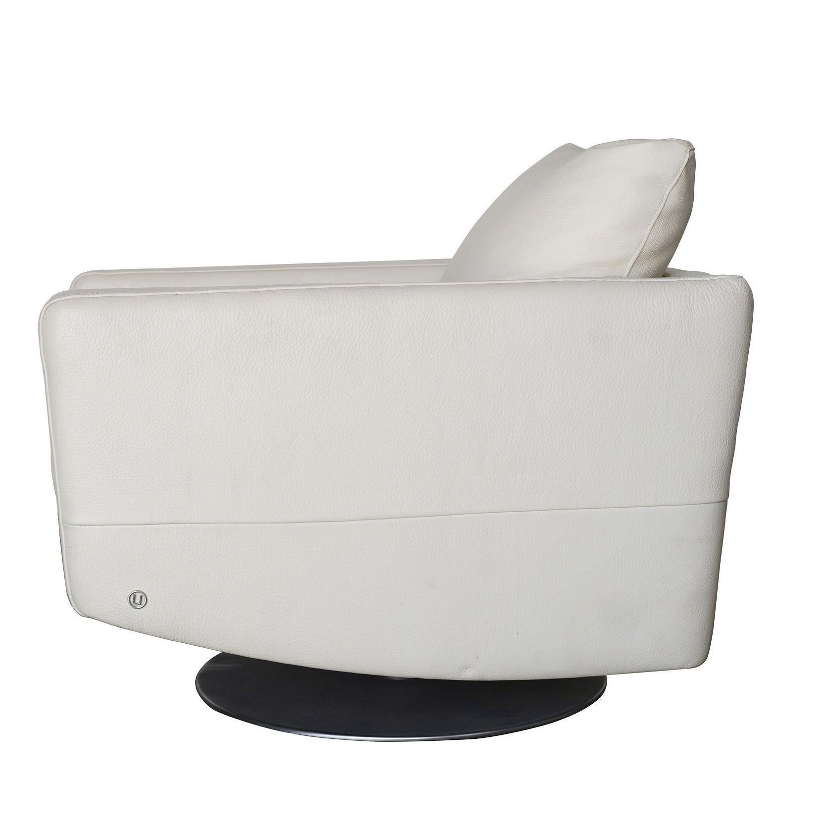 Modernist White Swivel Lounge Chair with Brush Steel Base In Excellent Condition For Sale In Van Nuys, CA