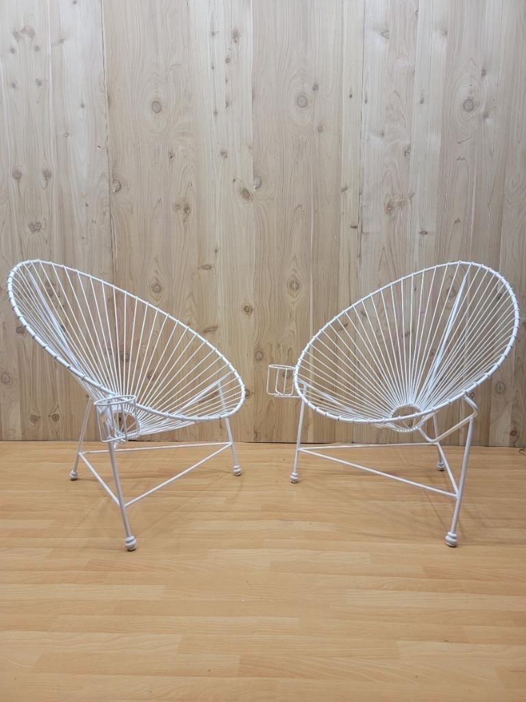 Modernist White Wire Garden Chairs in the Manner of Mathieu Matégot, Pair For Sale 2
