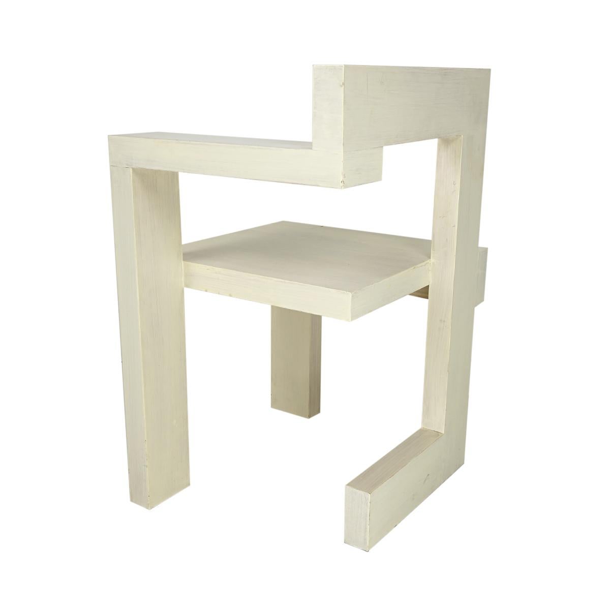 Dutch Modernist White Wooden Chair 