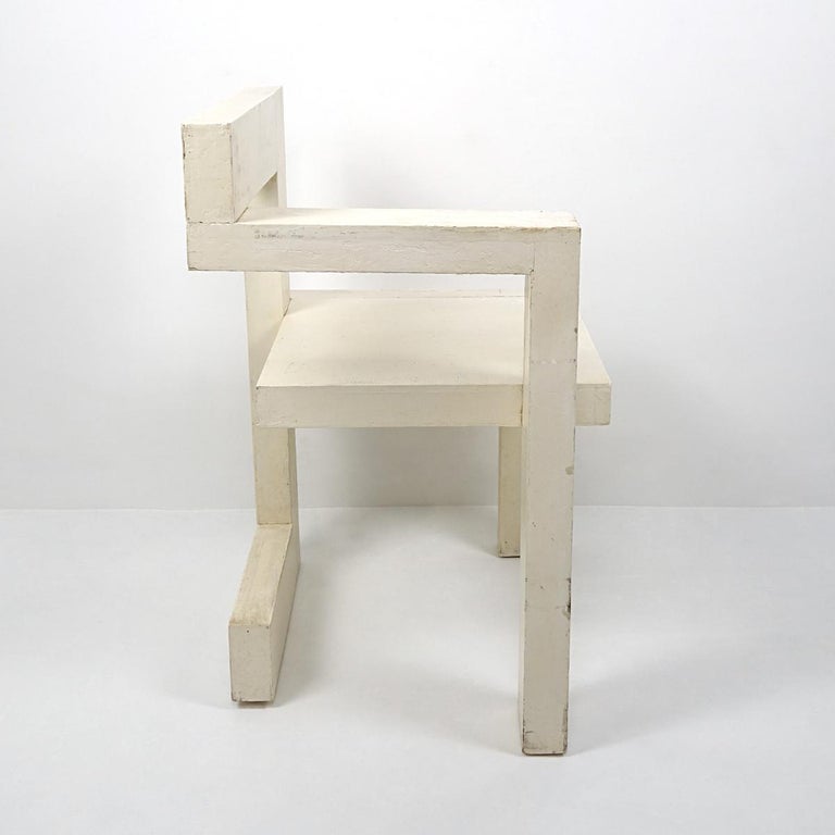 Modernist White Wooden Chair "Steltman" Designed by Gerrit Rietveld at