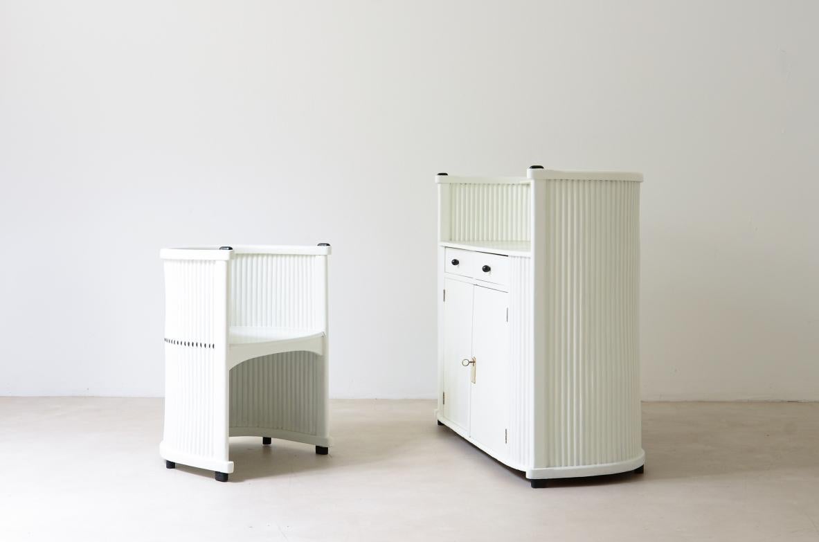 Modernist Wiener Werkstätte cabinet with writing top and chair For Sale 2