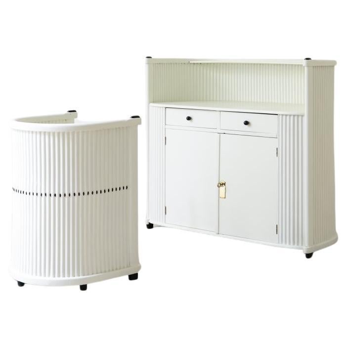 Modernist Wiener Werkstätte cabinet with writing top and chair For Sale