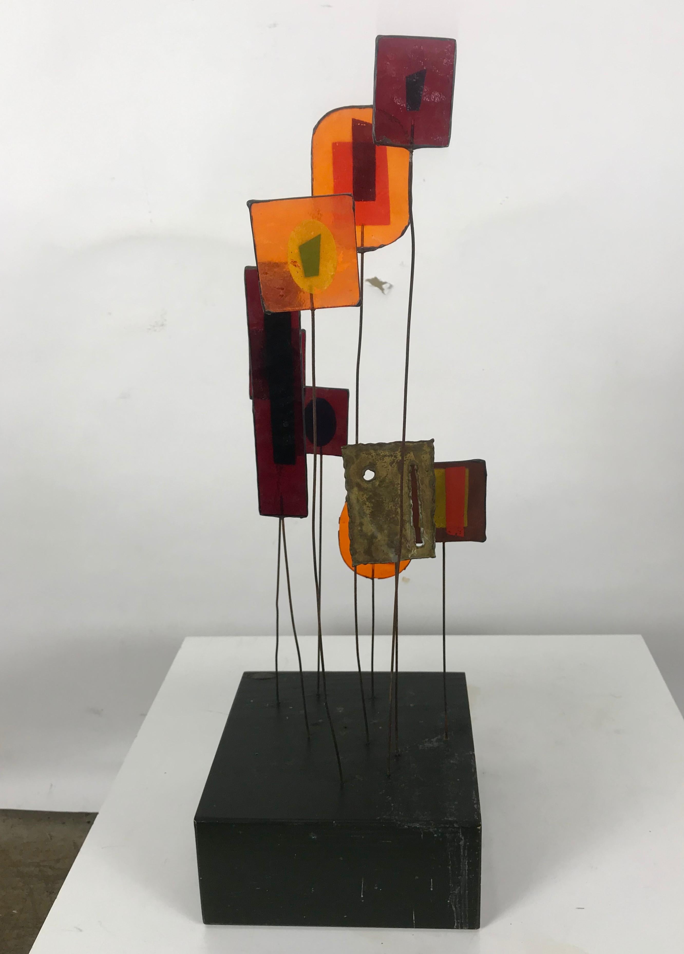 Mid-Century Modern Modernist Wire, Glass and Metal Kinetic Table Sculpture by Curtis Jere