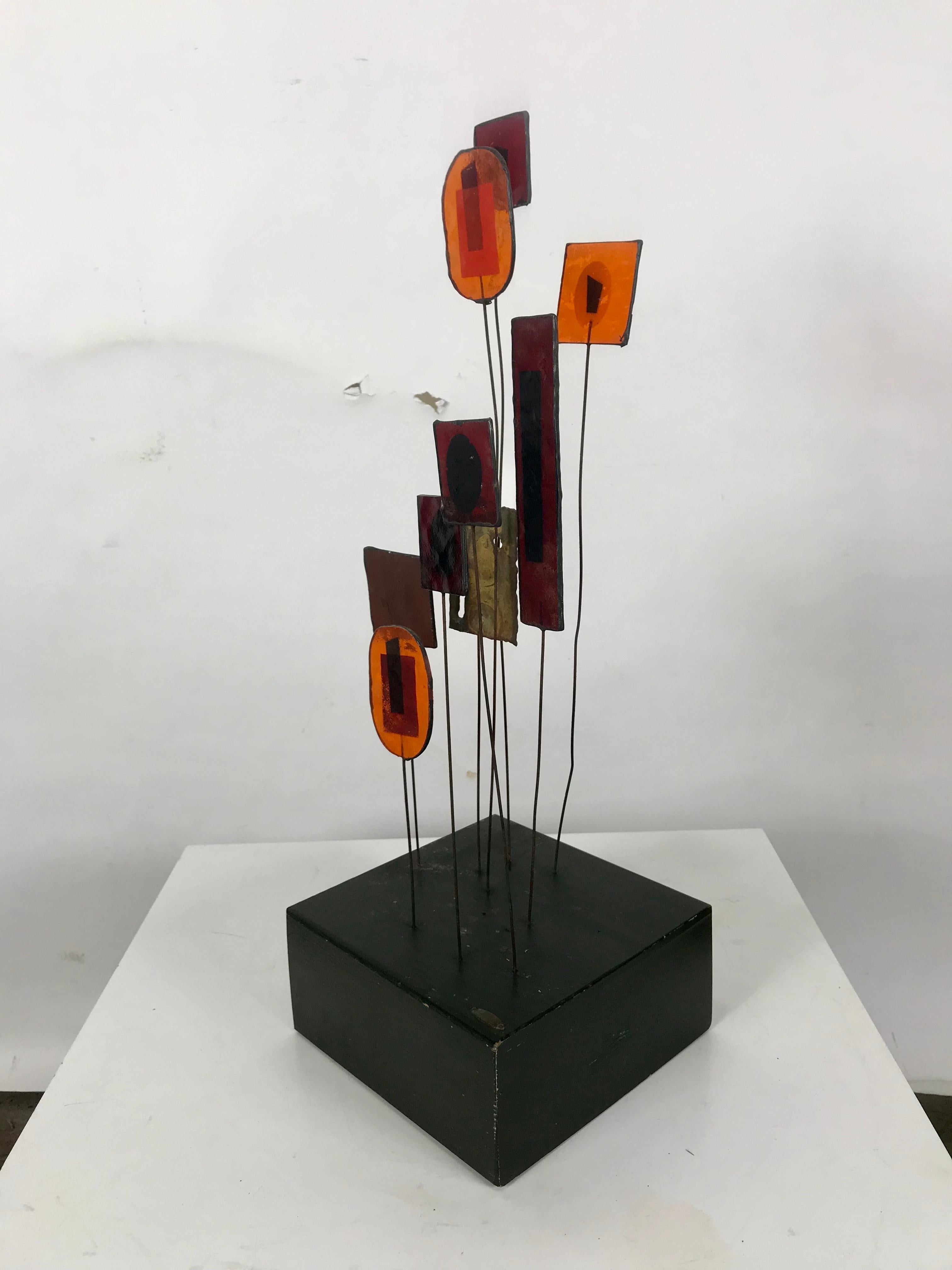 American Modernist Wire, Glass and Metal Kinetic Table Sculpture by Curtis Jere