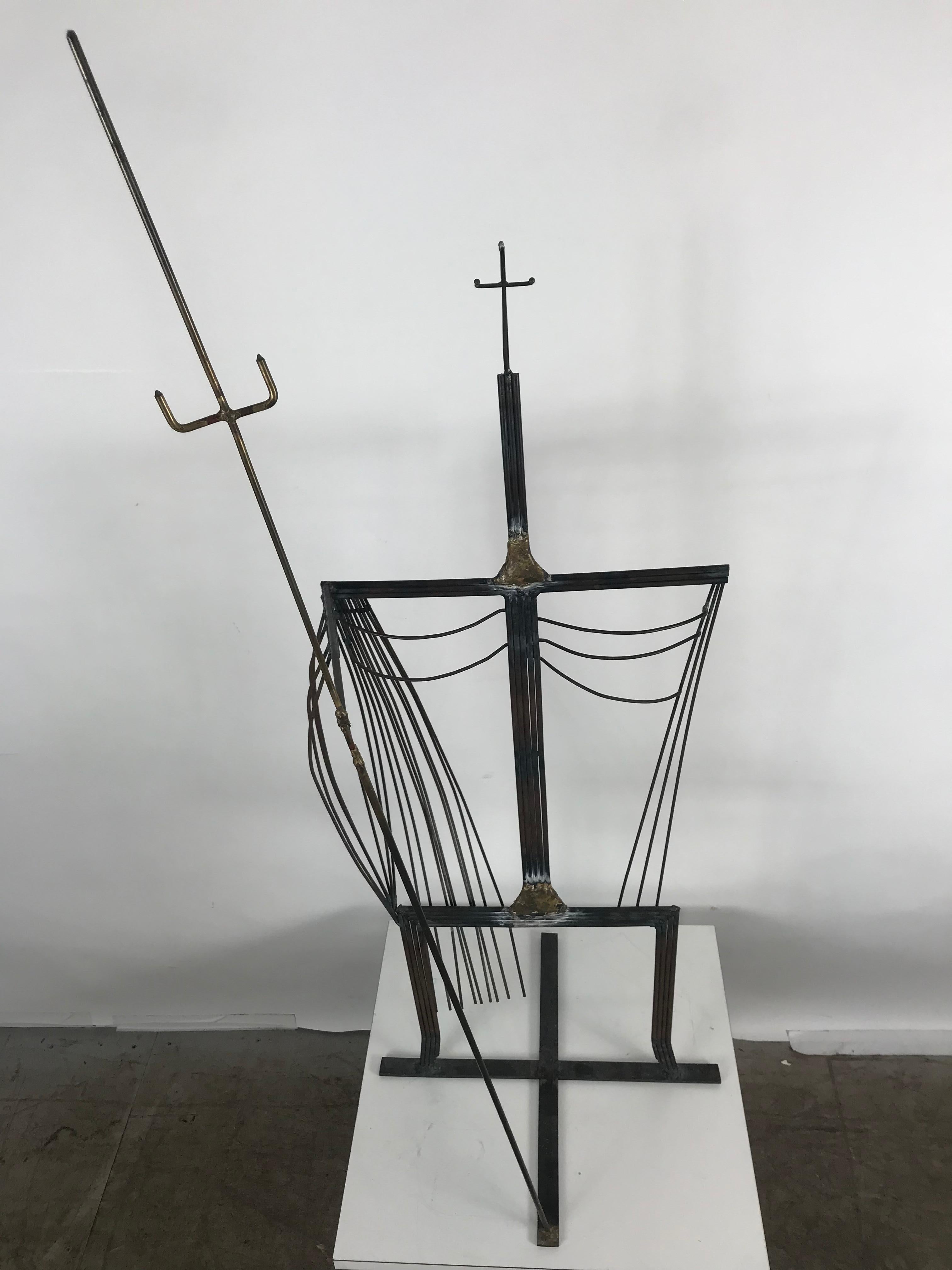 Modernistische modernistische Draht-Eisen-Skulptur, abstraktes „Don Quixote“ von Irving Lichtman im Angebot 3