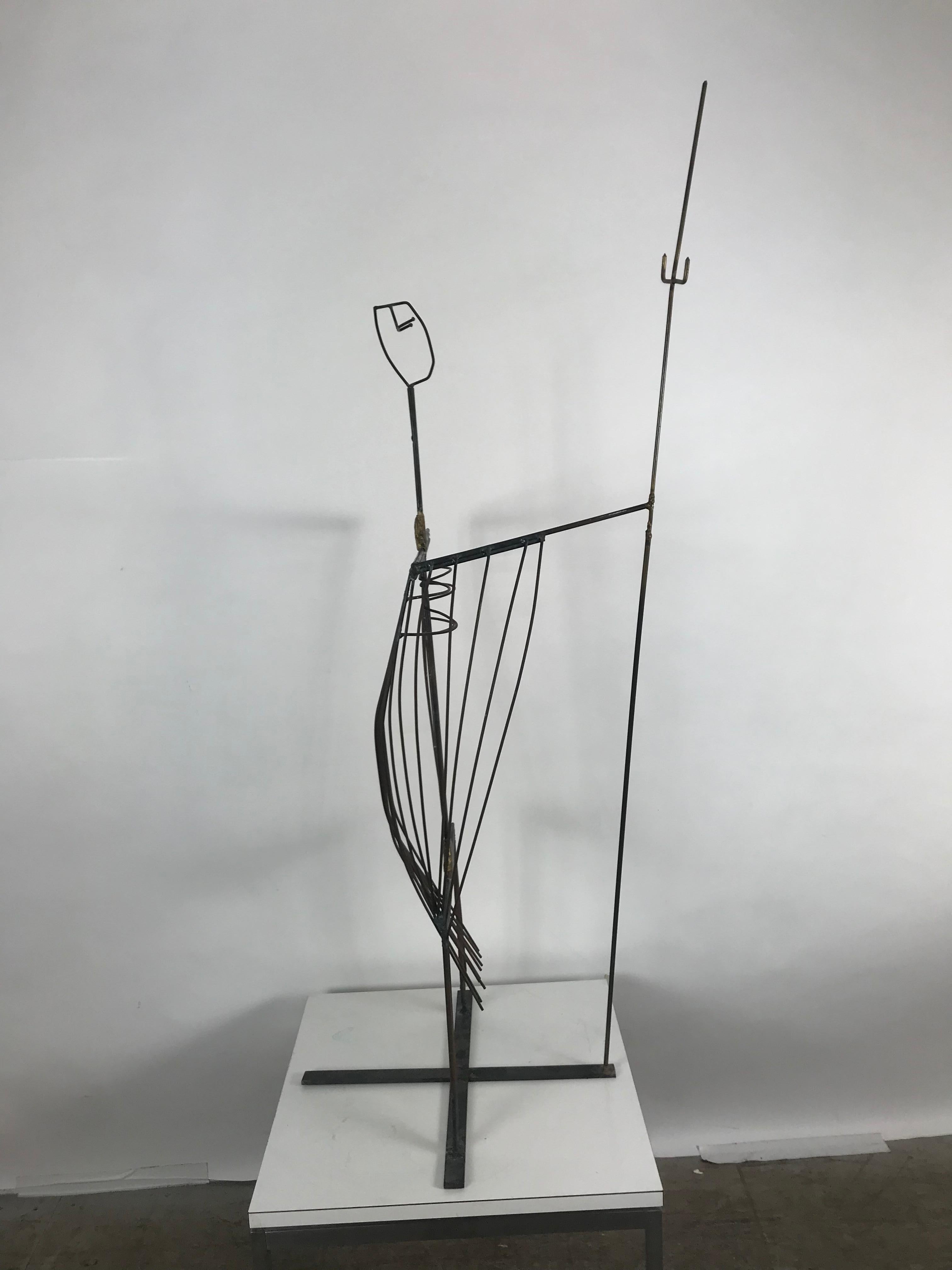 Modernist wire iron sculpture, abstract 