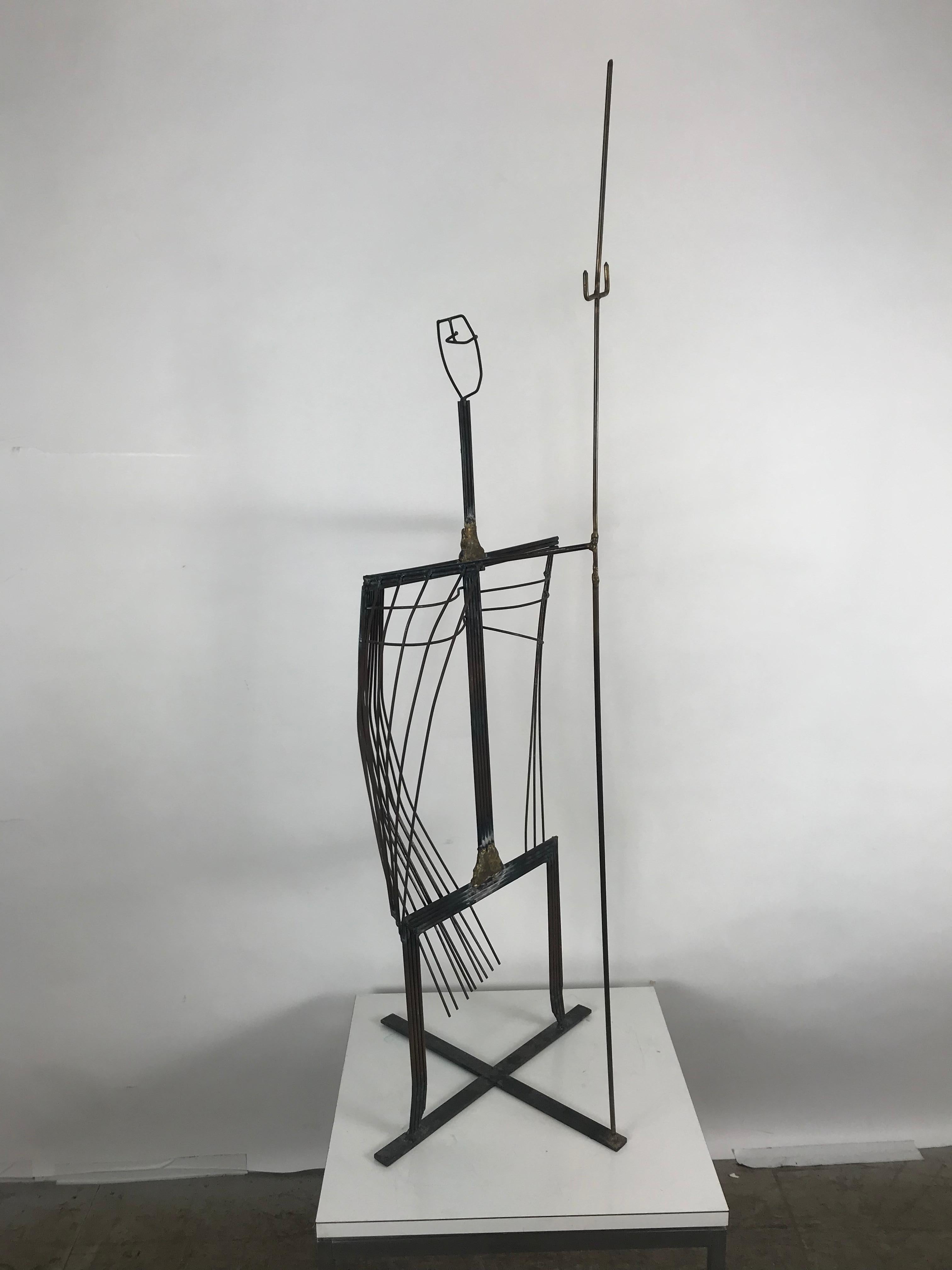Mid-Century Modern Modernist Wire Iron Sculpture, Abstract 