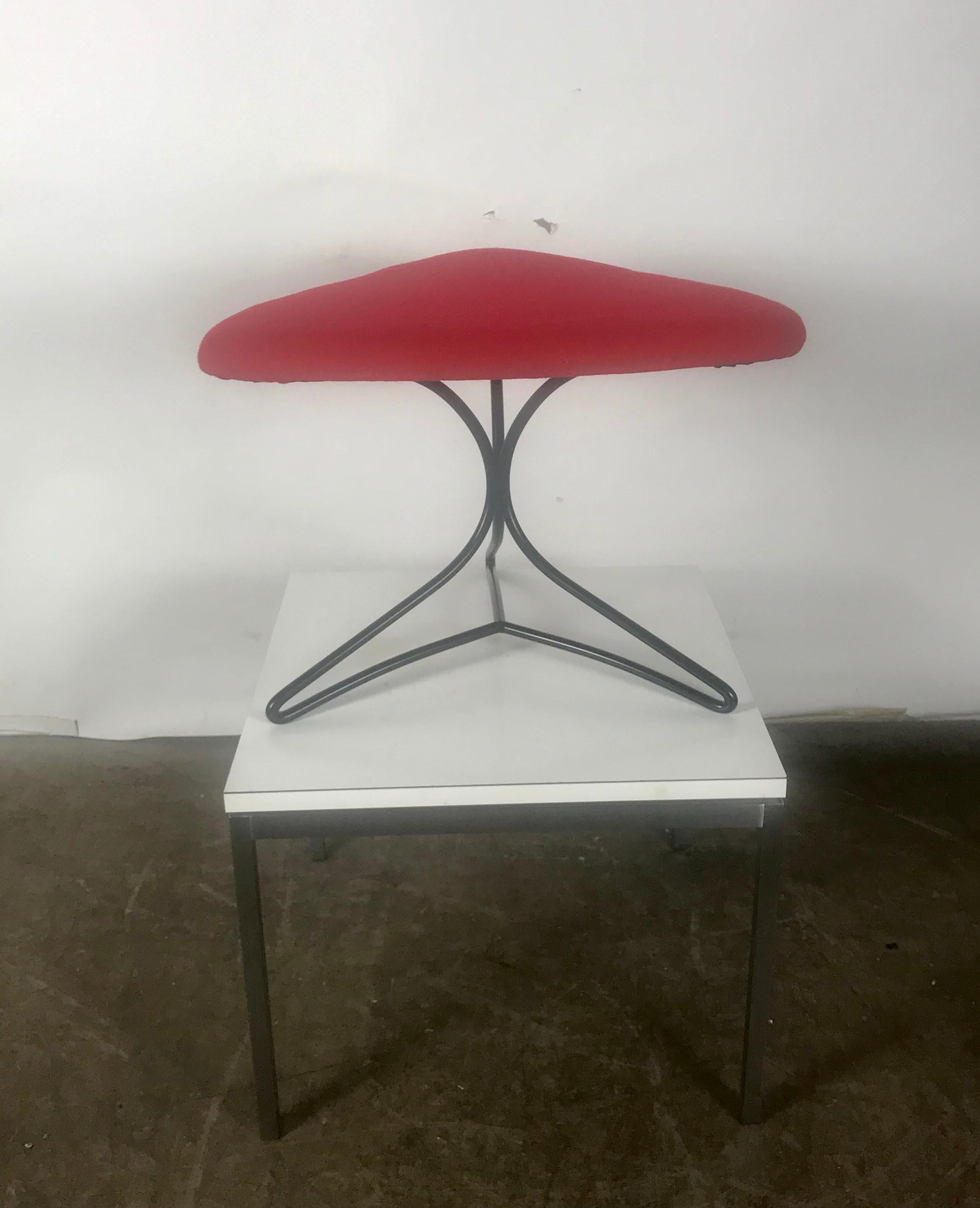 Mid-Century Modern Modernist Wireiron and Fabric Tricorn Stool/Ottoman Vladimir Kagan For Sale