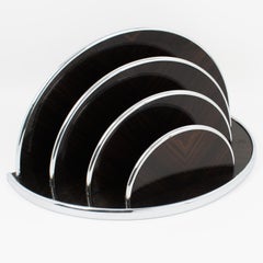 Portalettere modernista in legno e cromo per scrivania, circa 1930