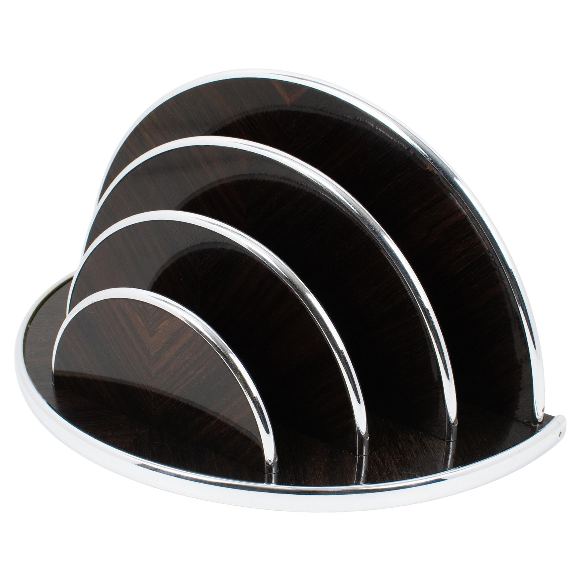 Modernist Wood and Chrome Desk Accessory Letter Holder, circa 1930 For Sale