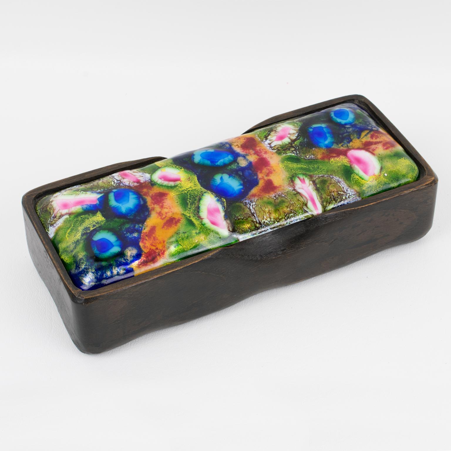 Caja modernista de madera y esmalte de J. Capo Esmaltes, hacia 1960 en venta 6