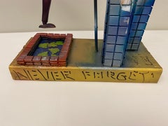 Modernist Wood Sculpture Dedicated to 911 Titled "Never Forget", Signed