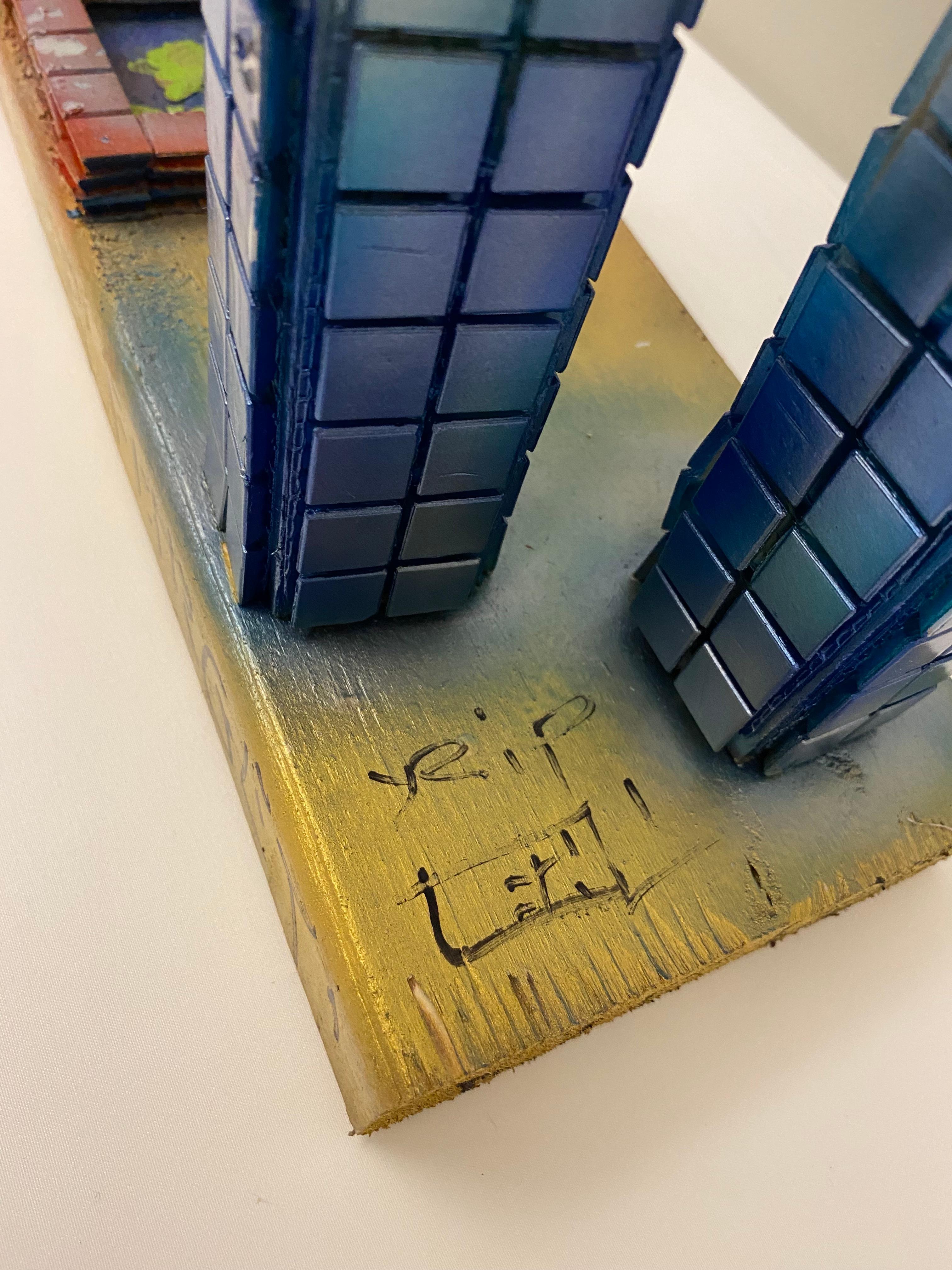 Hand-Painted Modernist Wood Sculpture Dedicated to 911 Titled 